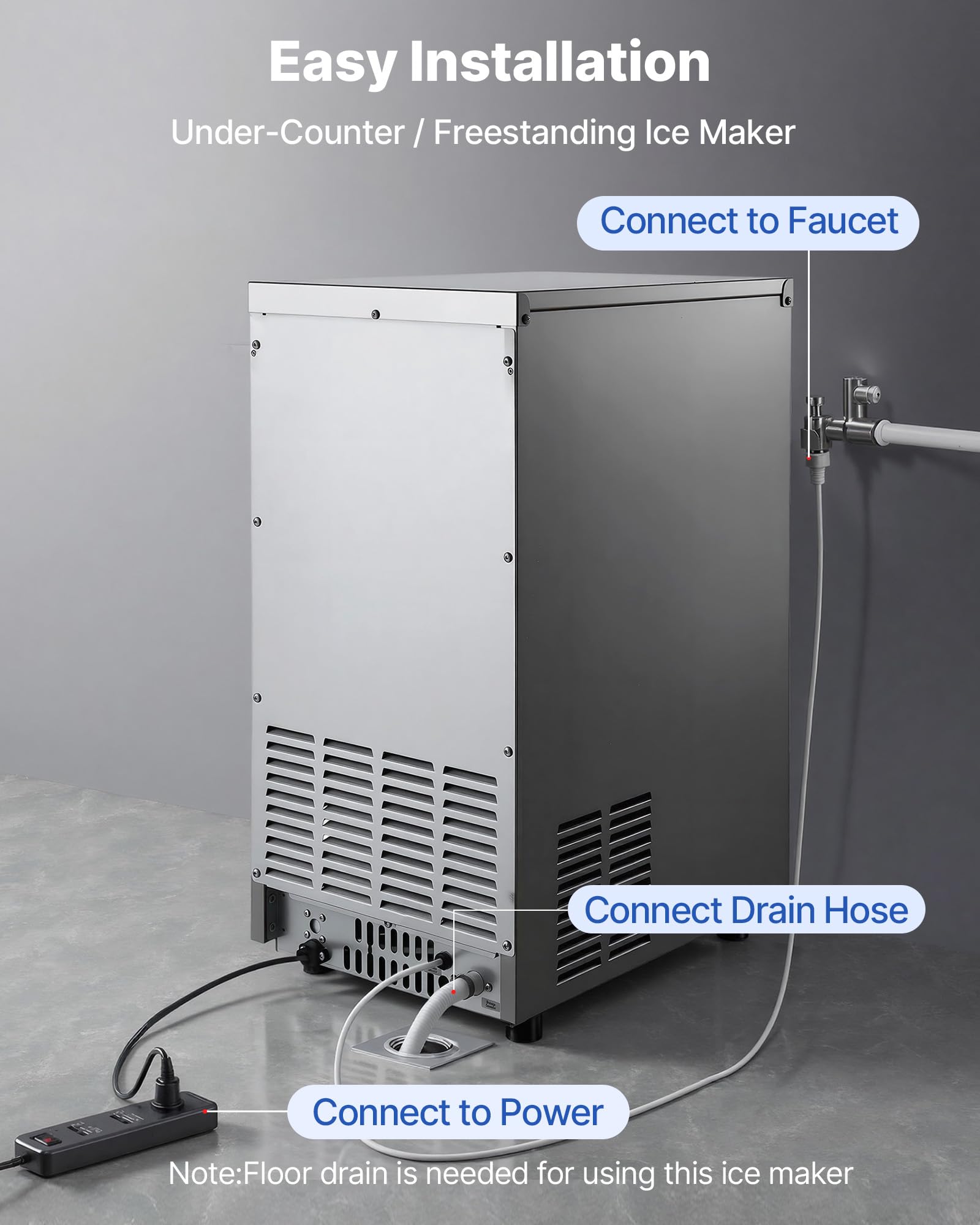 VEVOR Commercial Ice Maker Machine, 80 lbs/24h with 13 lbs Storage Capacity, Countertop/Freestanding/Under Counter, Stainless Steel Ice Maker with LED Display & Self-Cleaning, for Home Bar Restaurant