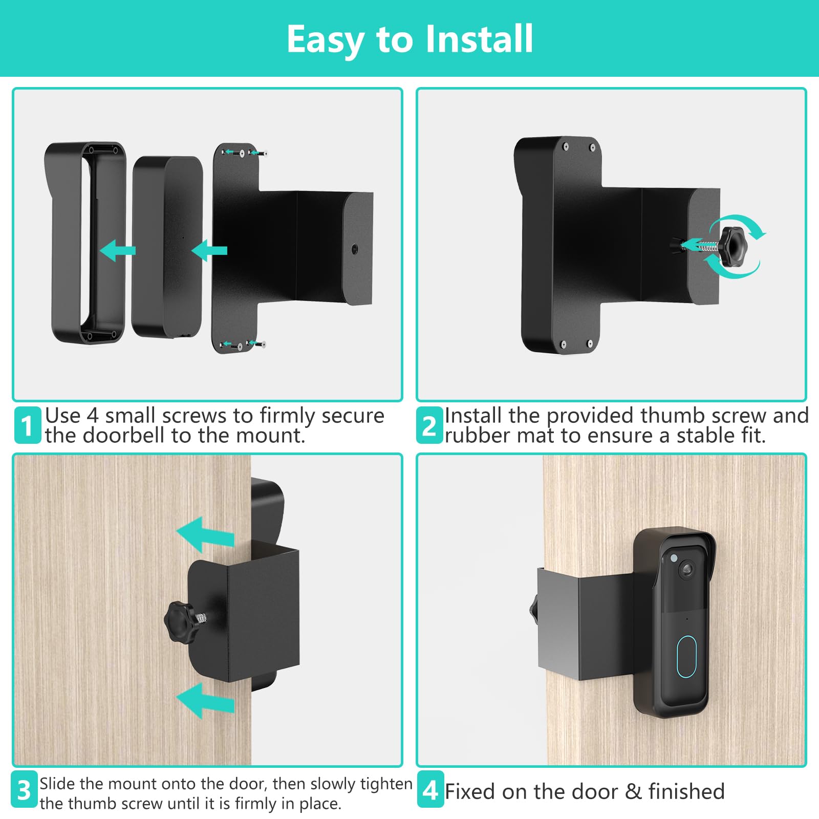 No-Drill Blink Doorbell Mount, Anti-Theft Door Mount for Blink Doorbell Camera, Quick Install Doorbell Kits Ideal for Rental Apartments, No Sensor Blockage, Black
