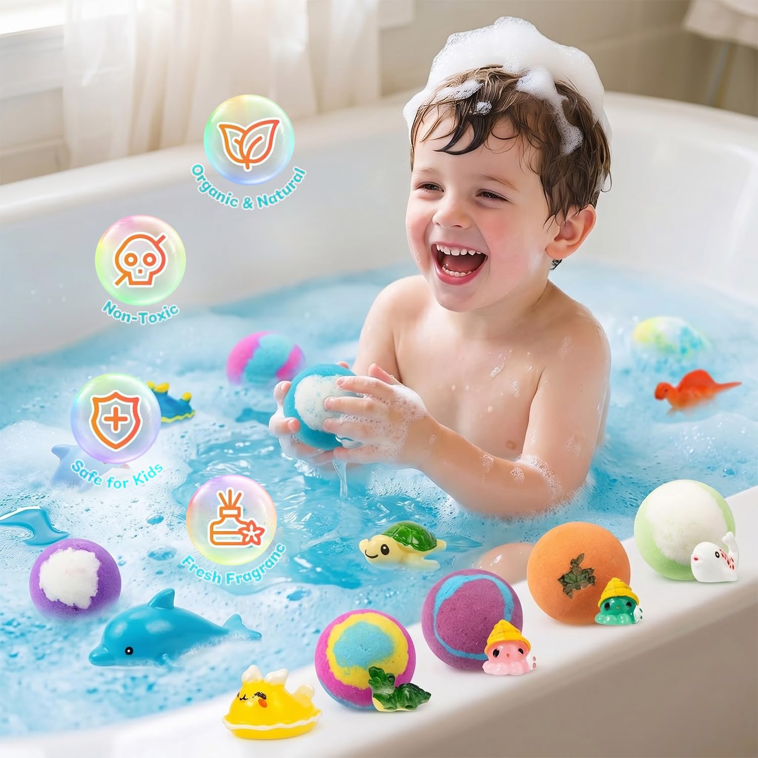 Bath Bombs with Toys Inside, Kids Bath Bombs with Surprise Inside, Play Fizz Bubble Bath Bomb for Boys Girls, Natural Organic Non Toxic Bath Ball Gift Set for Women Men (Sea Animal 12Pcs)