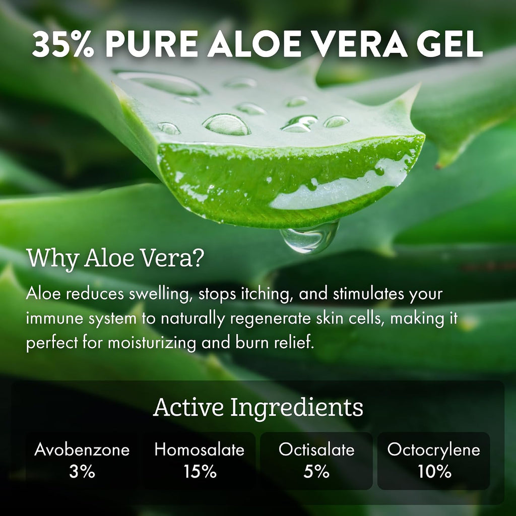 Aloe Up Sport Sunscreen Lotion SPF 50 - Broad Spectrum UVA/UVB Sunscreen Protector for Face and Body - With Hydrating Aloe Vera Gel - Non-Greasy - No White Cast - Reef Safe - Fragrance-Free - 6 Oz.