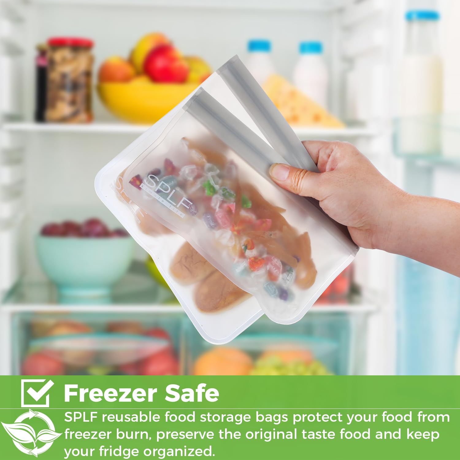 SPLF 6 Pack Reusable Gallon Freezer Bags Dishwasher Safe, BPA FREE Reusable Food Storage Bags, Extra Thick Leakproof Silicone Free 1 Gallon Bags for Marinate Meat, Cereal, Sandwich, Snack, Travel Item