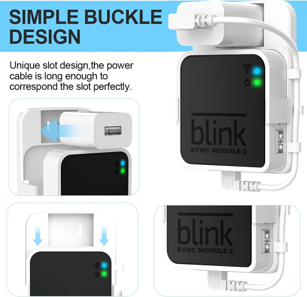 Outlet Wall Mount for Blink Sync Module 2, Mount Bracket Holder for Bink Ourdoor Indoor Camera Security with No Messy Easy to Move (White)