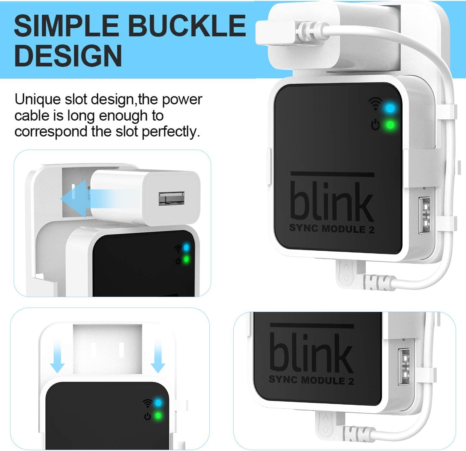 Outlet Wall Mount for Blink Sync Module 2, Mount Bracket Holder for Bink Ourdoor Indoor Camera Security with No Messy Easy to Move (White)