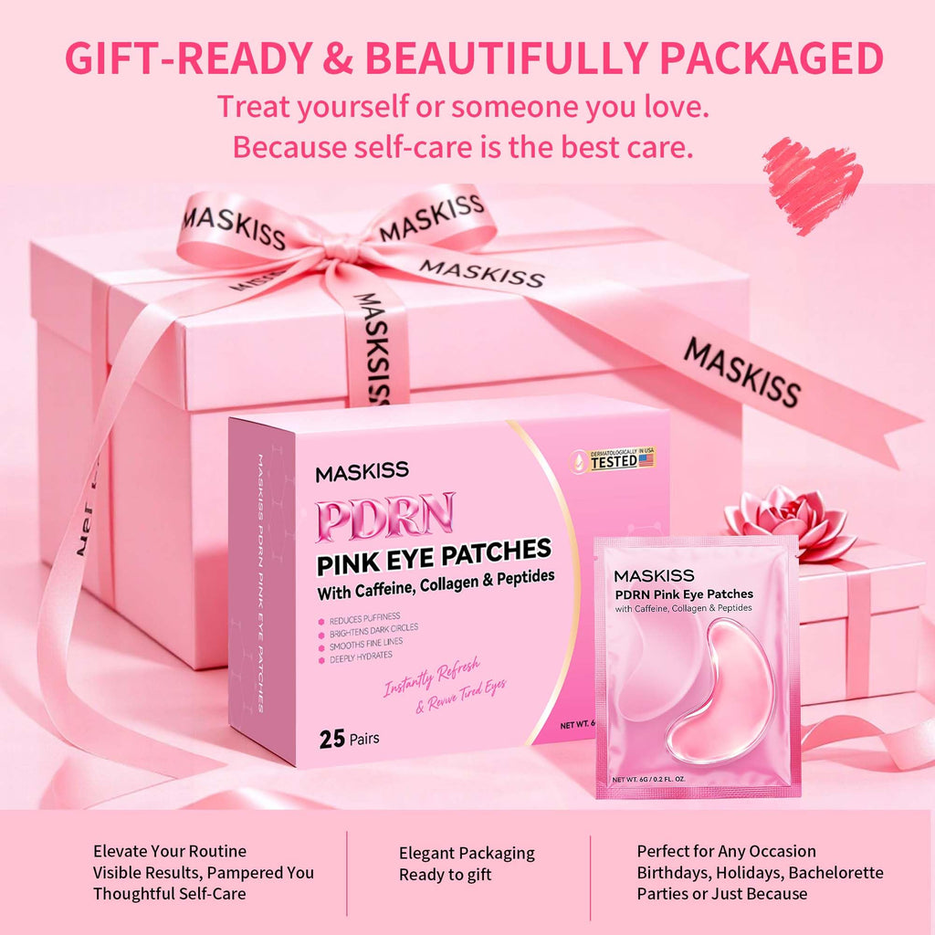 Maskiss PDRN Under Eye Patches (25 Pairs), Tri-Color Eye Gel Pads with Retinol Caffeine, Eye Masks for Dark Circles Puffy Eyes Wrinkles, Collagen Self Care Gifts for Women