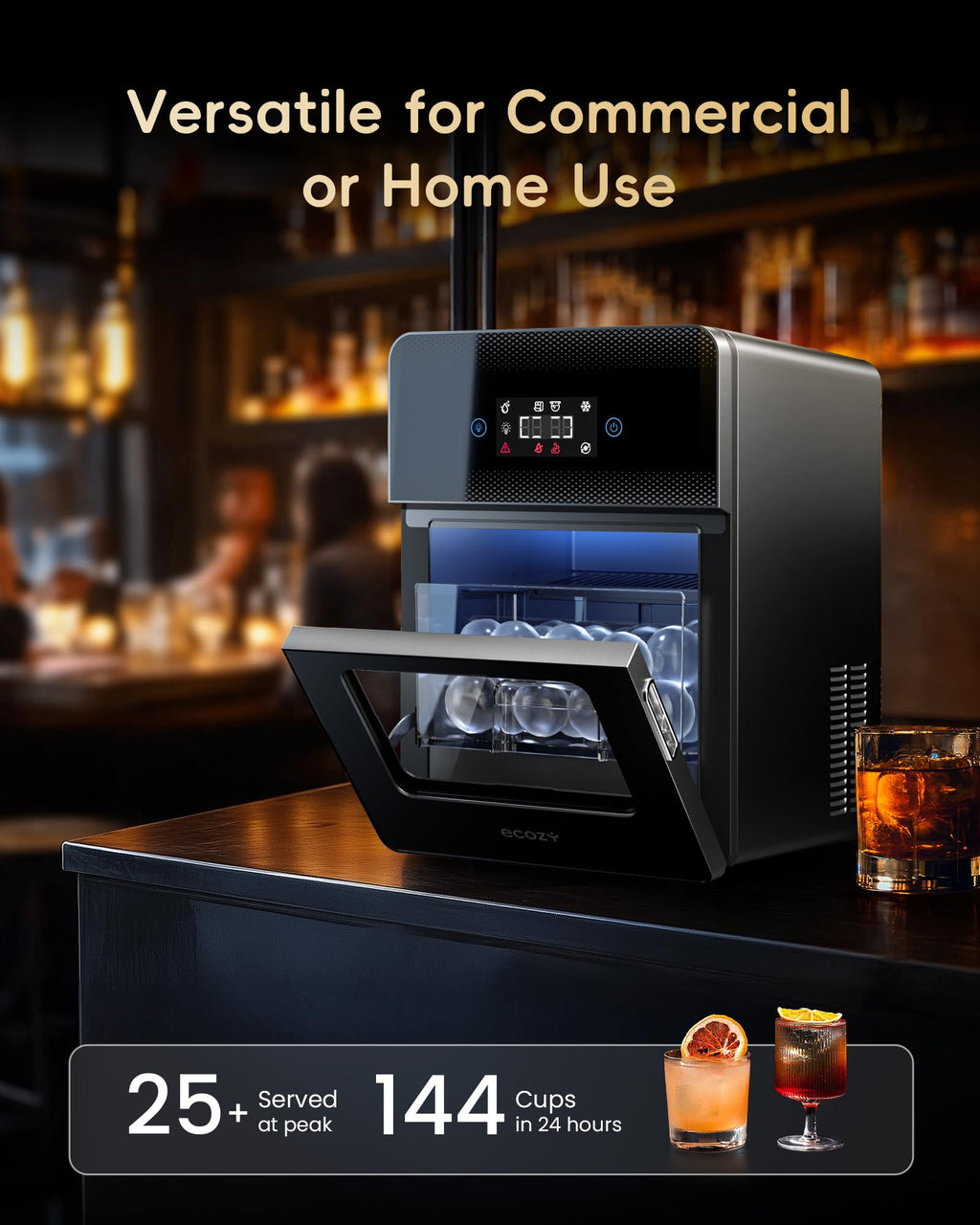 ecozy Nugget Ice Maker Dispenser Countertop, 2-in-1 Pebble Ice Machine & Water Dispenser with App Control, Sonic Crushed Ice Makers with Self-Cleaning, TDS Monitor, Measured Dispensing, 33 Lbs/Day