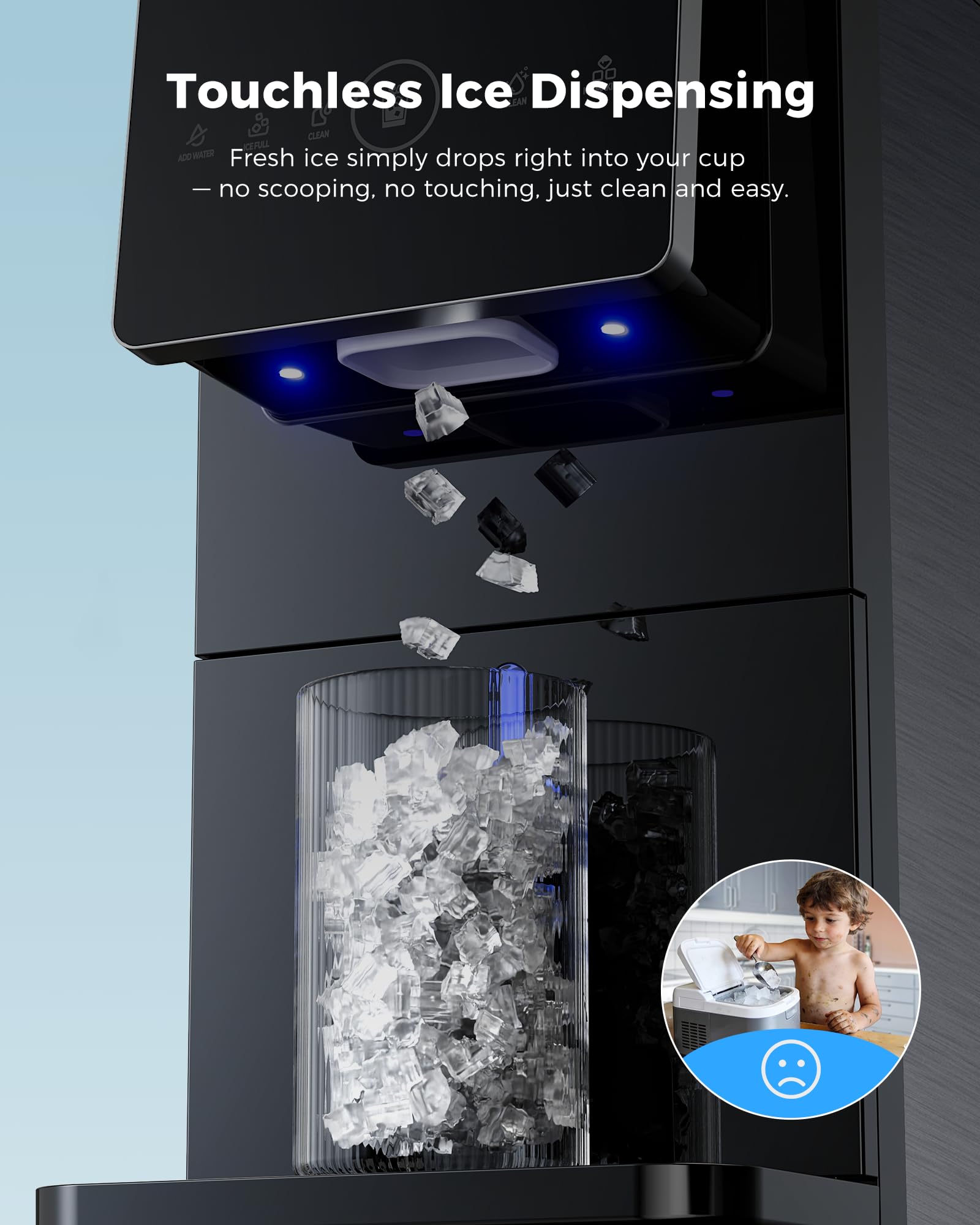 CyberChill Nugget Ice Maker Countertop 44lbs Per Day Pebble Sonic Ice Makers Machine Chewable Pellet Ice with Self-Cleaning Removable Water Tank See Through Window for Home/Kitchen/Office