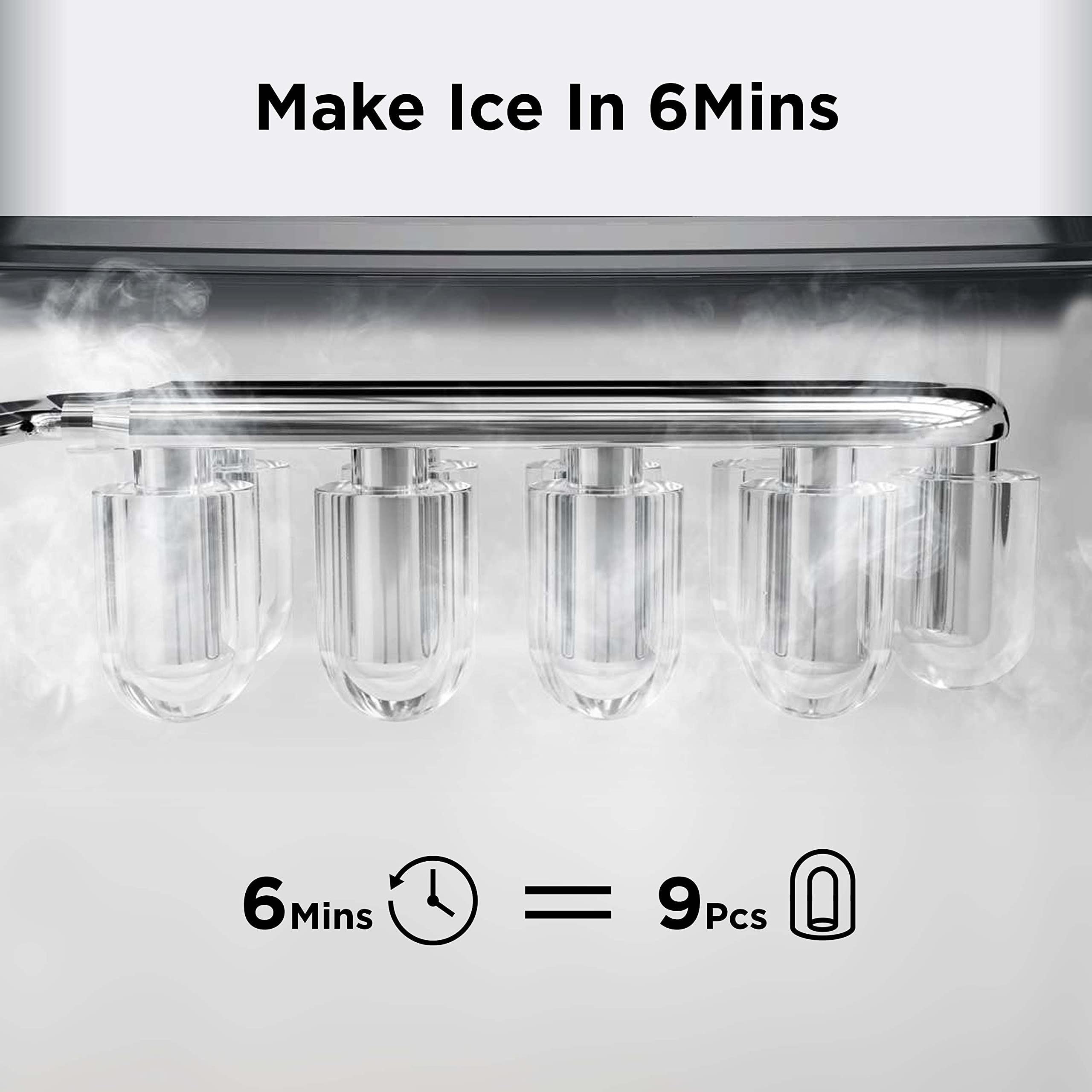 Silonn Nugget Ice Maker Countertop Pellet Machine with Self-Cleaning, Black | 36 lbs/24H, ice in 6 mins, soft chewable ice, removable cover, quiet operation, LED control panel, compact design