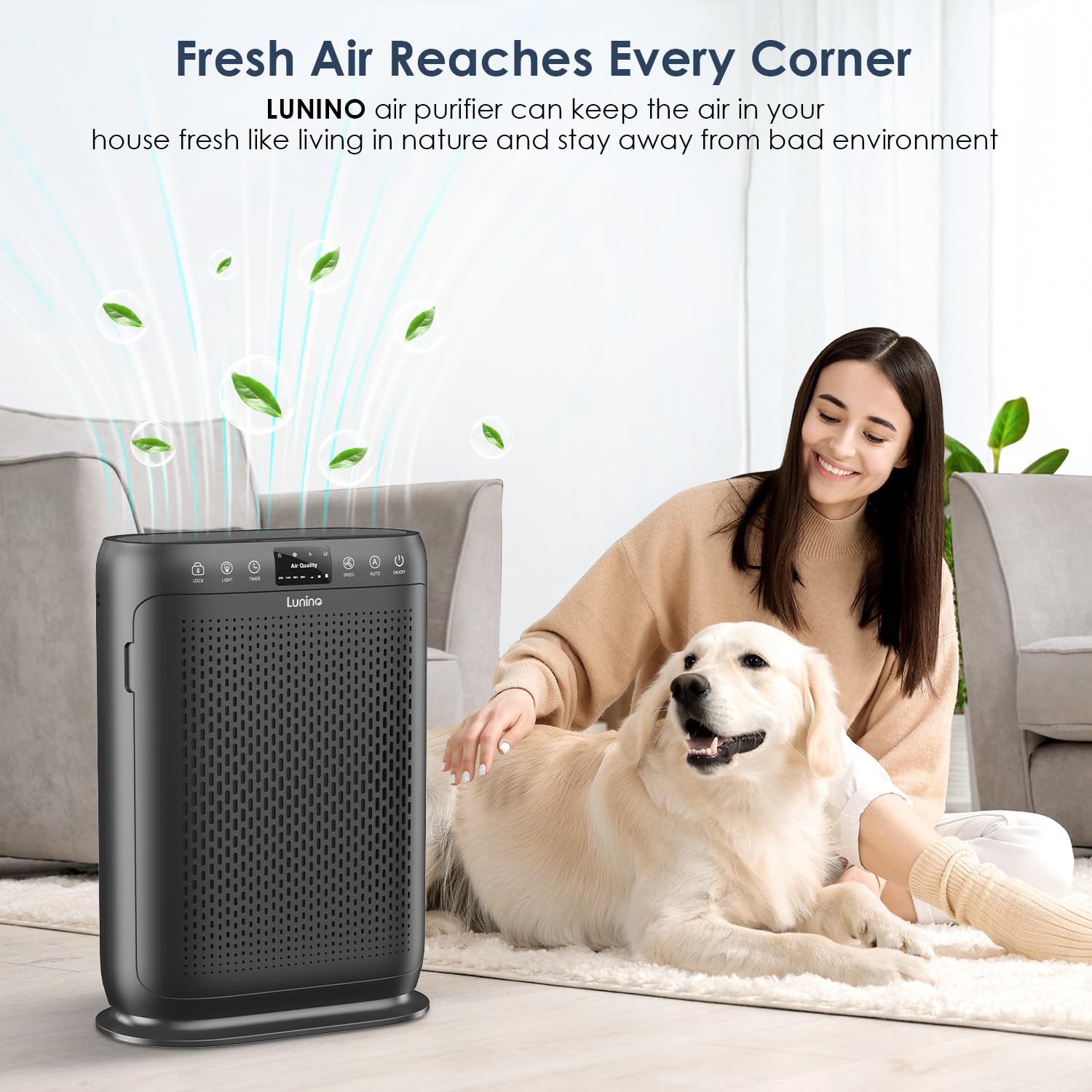 LUNINO Air Purifiers for Home Large Room up to 2400sq.ft | HEPA Air Filter with PM 2.5 Display Air Quality Sensors, Aromatherapy, Air Cleaner for Dust, Smoke, Dander, Pets Hair, Pollen