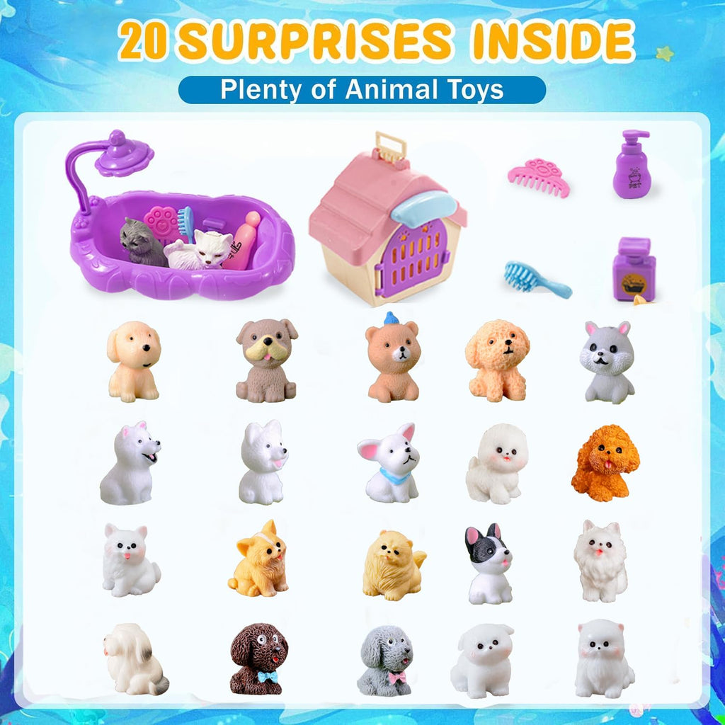 Kids Bath Bombs with Surprise Inside, 20 Pack Bring Dog and cat Toys Gift Set, Natural Organic Bubble Bath Foam Bath