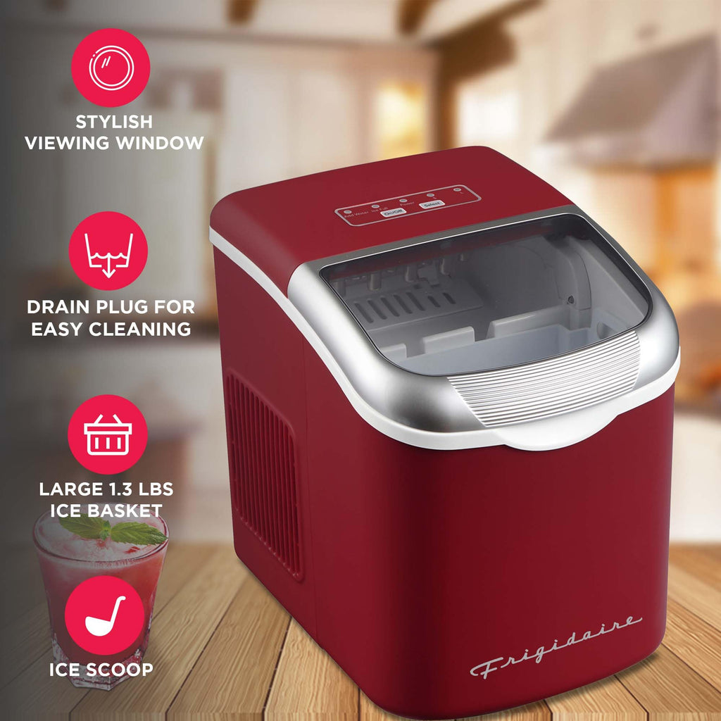 FRIGIDAIRE Retro Compact Ice Maker Machine, Bullet Ice, 26 lb per Day (BlackRoseGold)