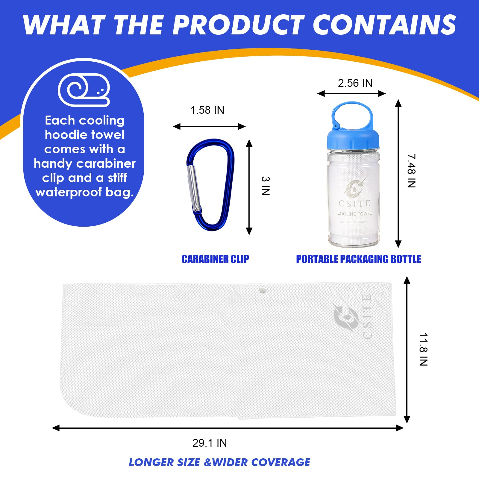 CSITE Cooling Hoodie Towels for Neck and Face, UPF 50 Sun Protection & Instant Cooling, Ice Towels for Hot Weather, Soft Breathable Towel for Sport, Work Out, Gym, Camping & More Activities（White）