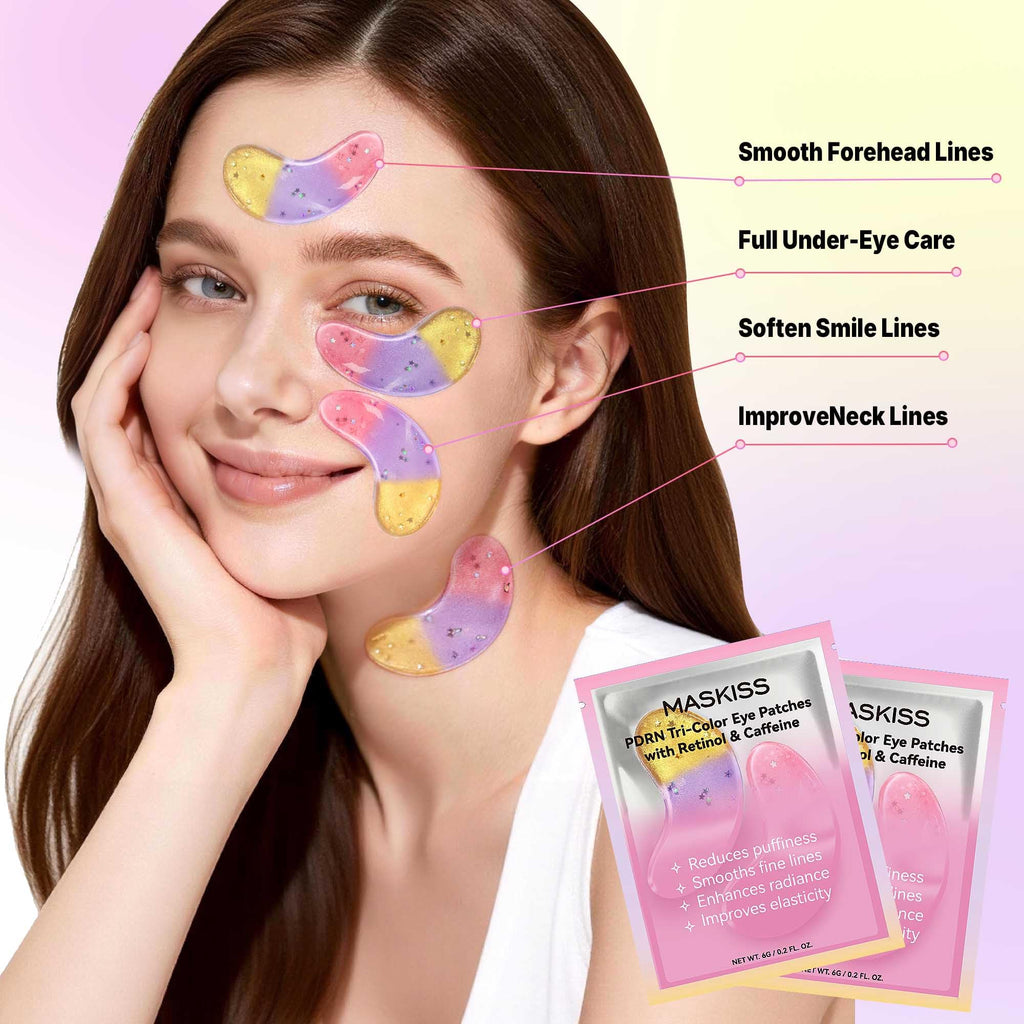 Maskiss PDRN Under Eye Patches (25 Pairs), Tri-Color Eye Gel Pads with Retinol Caffeine, Eye Masks for Dark Circles Puffy Eyes Wrinkles, Collagen Self Care Gifts for Women