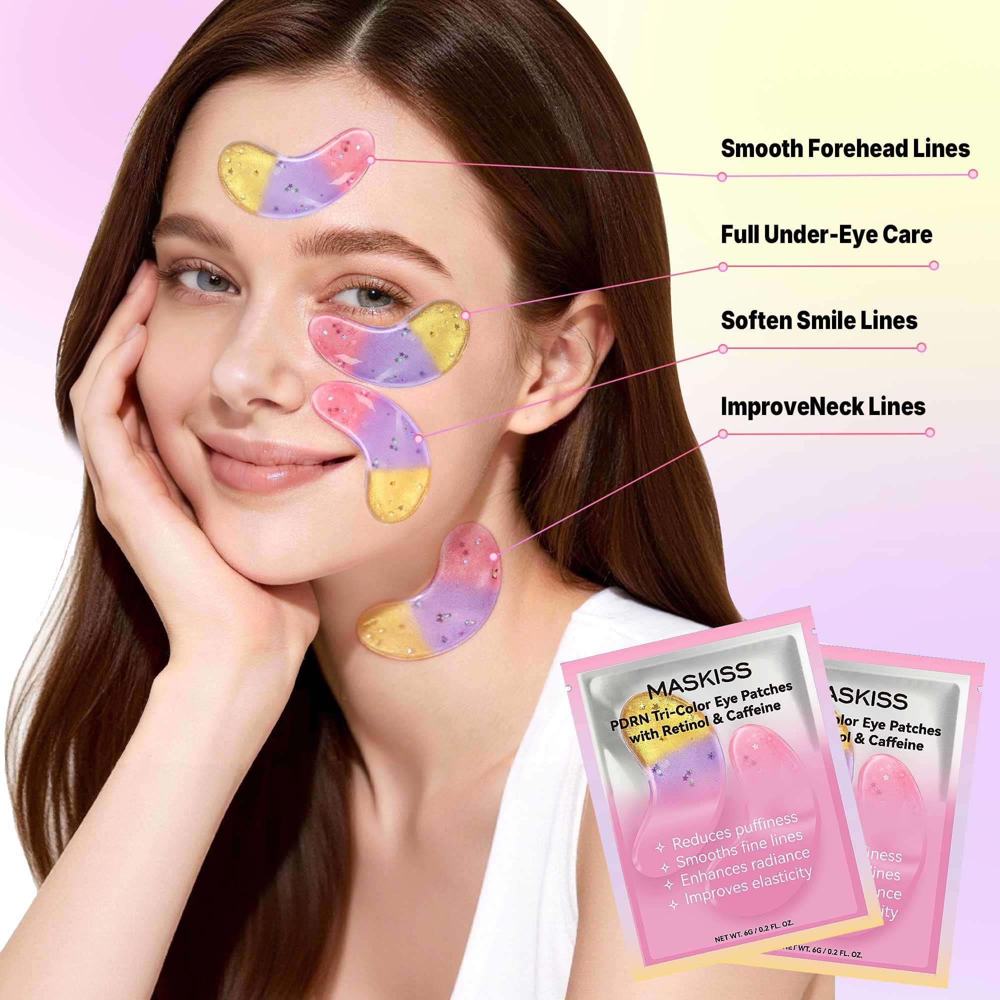 Maskiss PDRN Under Eye Patches (25 Pairs), Tri-Color Eye Gel Pads with Retinol Caffeine, Eye Masks for Dark Circles Puffy Eyes Wrinkles, Collagen Self Care Gifts for Women