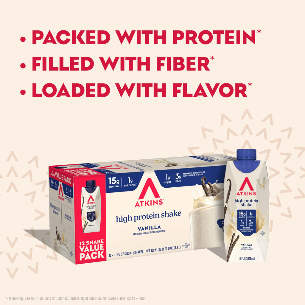 Atkins Chocolate Banana Protein-Rich Shake. With B Vitamins and Protein. Made with Real Fruit. Keto-Friendly and Gluten Free, 11 Fl Oz (Pack of 12)