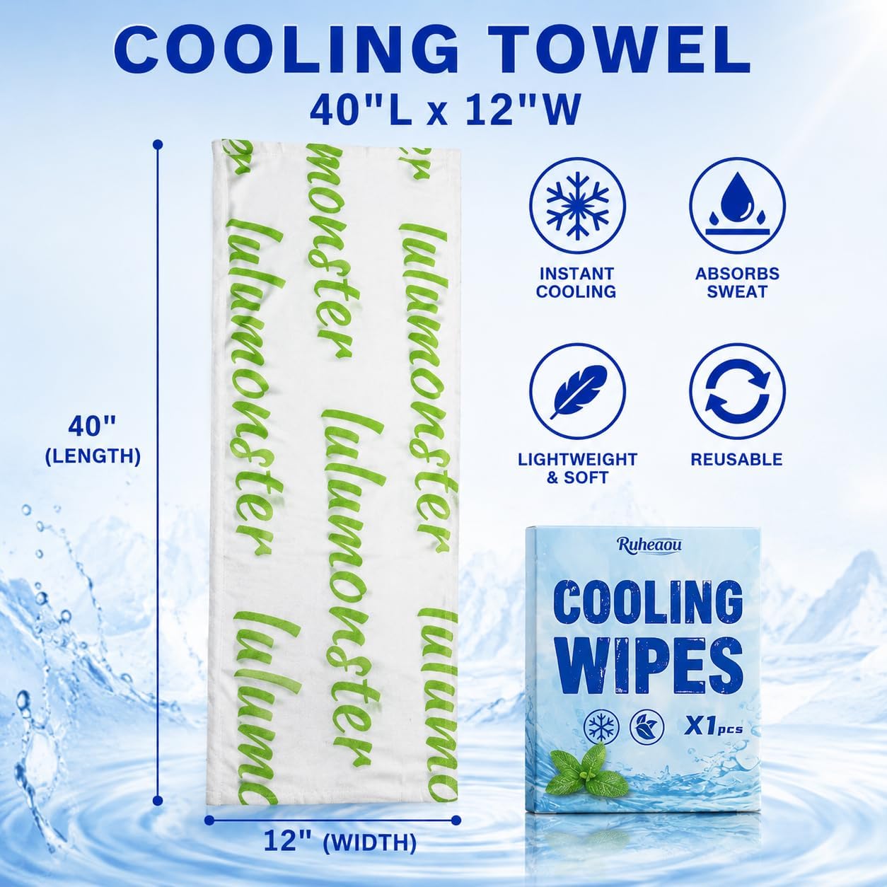 10PCS Instant Cooling Towels ，Cooling Wipes with Refreshing Mint Scent, Cold Camping Towel, Long-Lasting 3-Hour Chill, Lightweight & Portable for Gym, Hiking, Golf, Concerts, and Outdoor Sports
