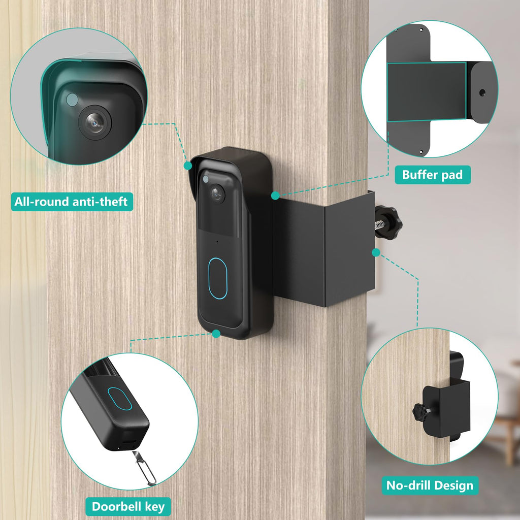 No-Drill Blink Doorbell Mount, Anti-Theft Door Mount for Blink Doorbell Camera, Quick Install Doorbell Kits Ideal for Rental Apartments, No Sensor Blockage, Black