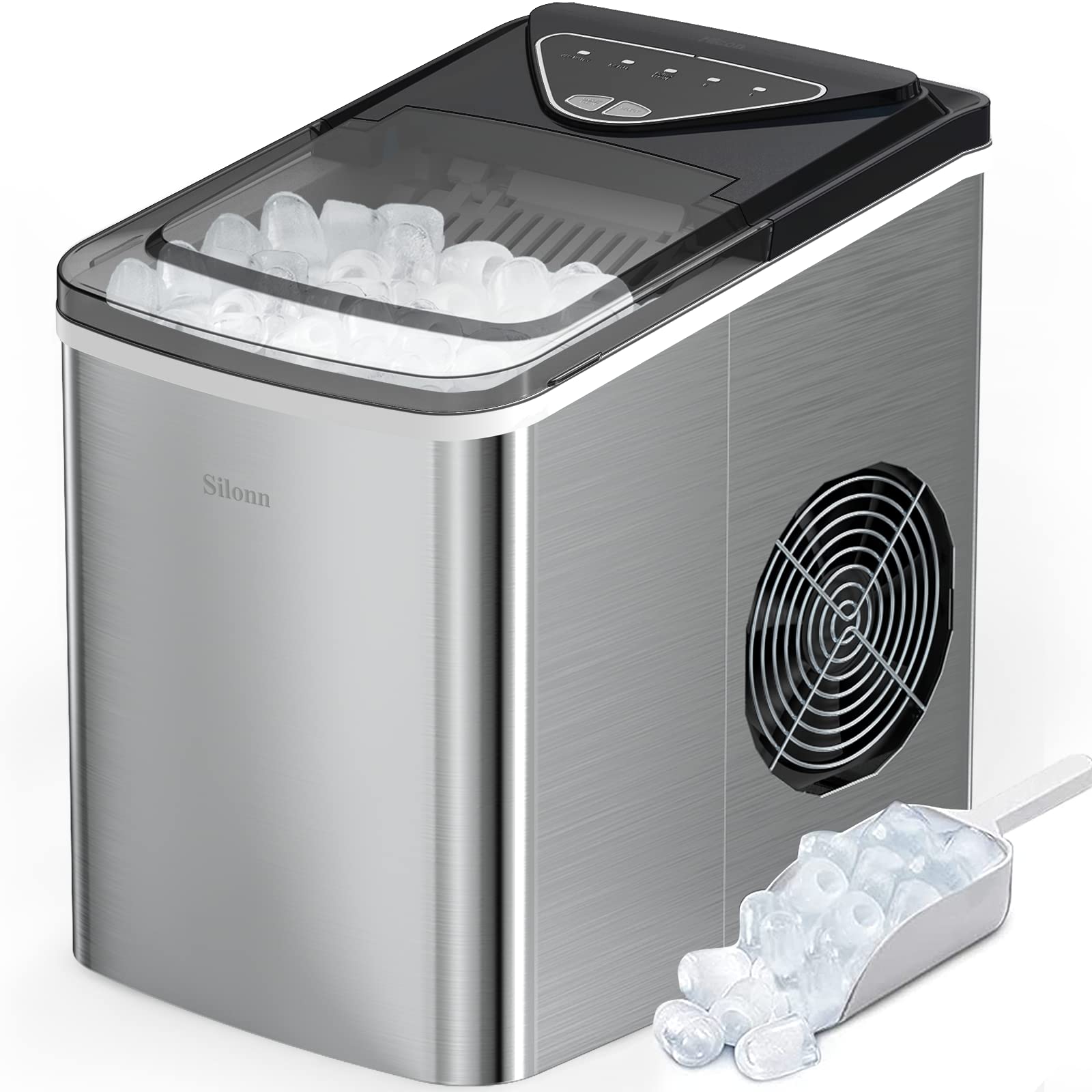 Silonn Nugget Ice Maker Countertop Pellet Machine with Self-Cleaning, Black | 36 lbs/24H, ice in 6 mins, soft chewable ice, removable cover, quiet operation, LED control panel, compact design