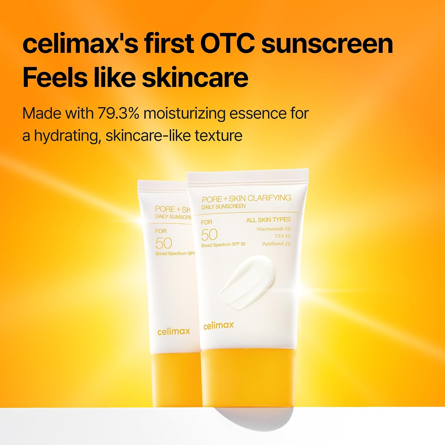 celimax Pore+Skin Clarifying Daily Sunscreen | SPF 50 Broad Spectrum, Sunscreen with TXA & Niacinamide, Non-Sticky, No White Cast, For All Skin Tones, Korean Skincare, 50ml