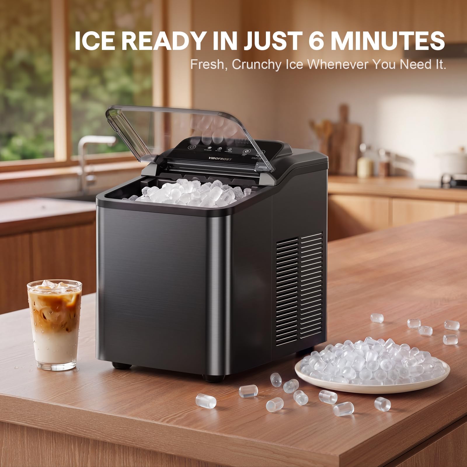 Nugget Ice Maker Countertop, Pellet Ice Makers Soft Chewable Ice 35lbs/Day, Premium Stainless Steel Ice Maker Machine Ready in 6 Mins with Scoop, Touch Screen & Auto Ice Drop for Home Kitchen Office