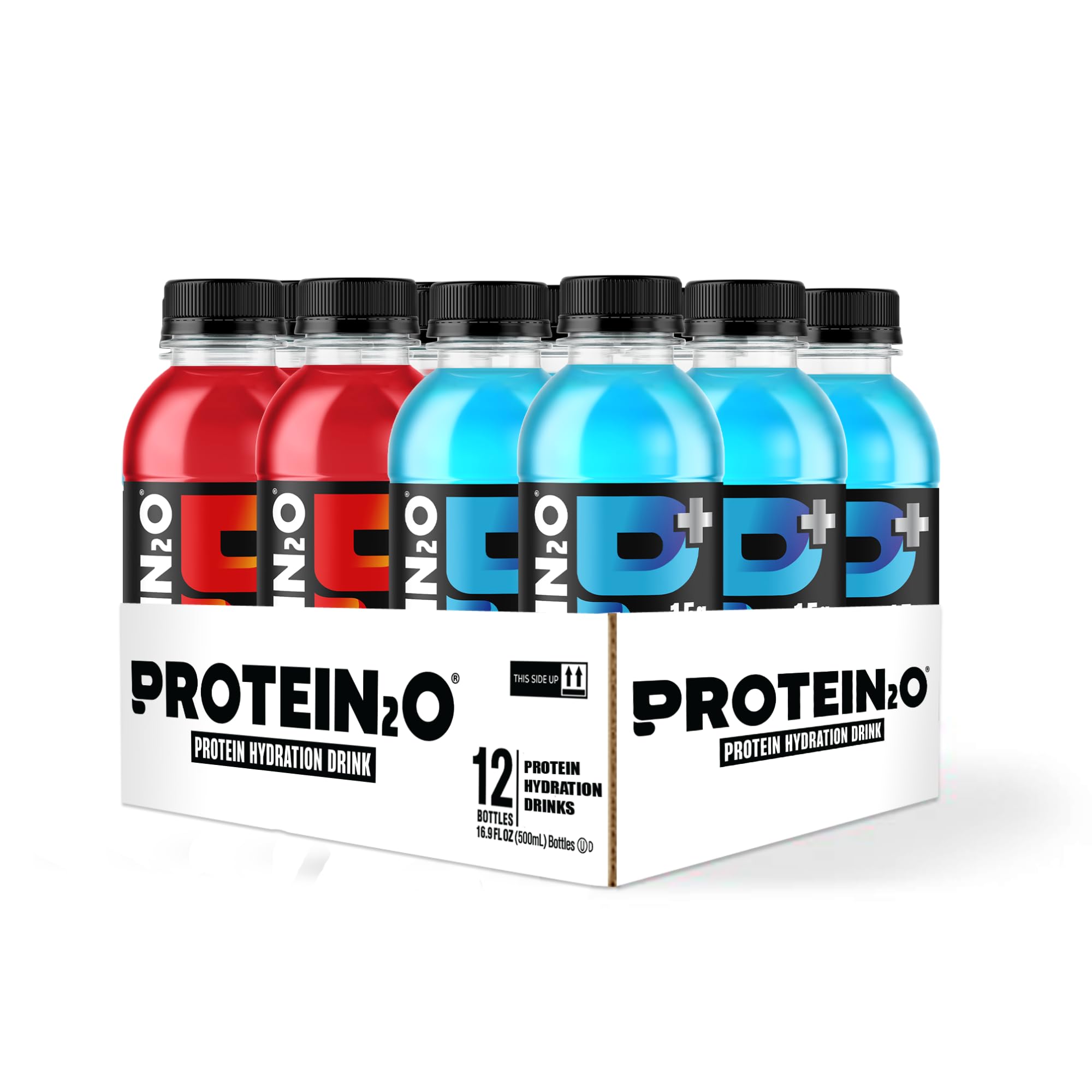 Protein2o 15g Whey Protein Isolate Hydration Drink Plus Energy & Focus, 350mg of Electrolytes, Vitamins B5 & B6, Sugar Free, Cotton Candy, 16.9 oz Bottle (Pack of 12)