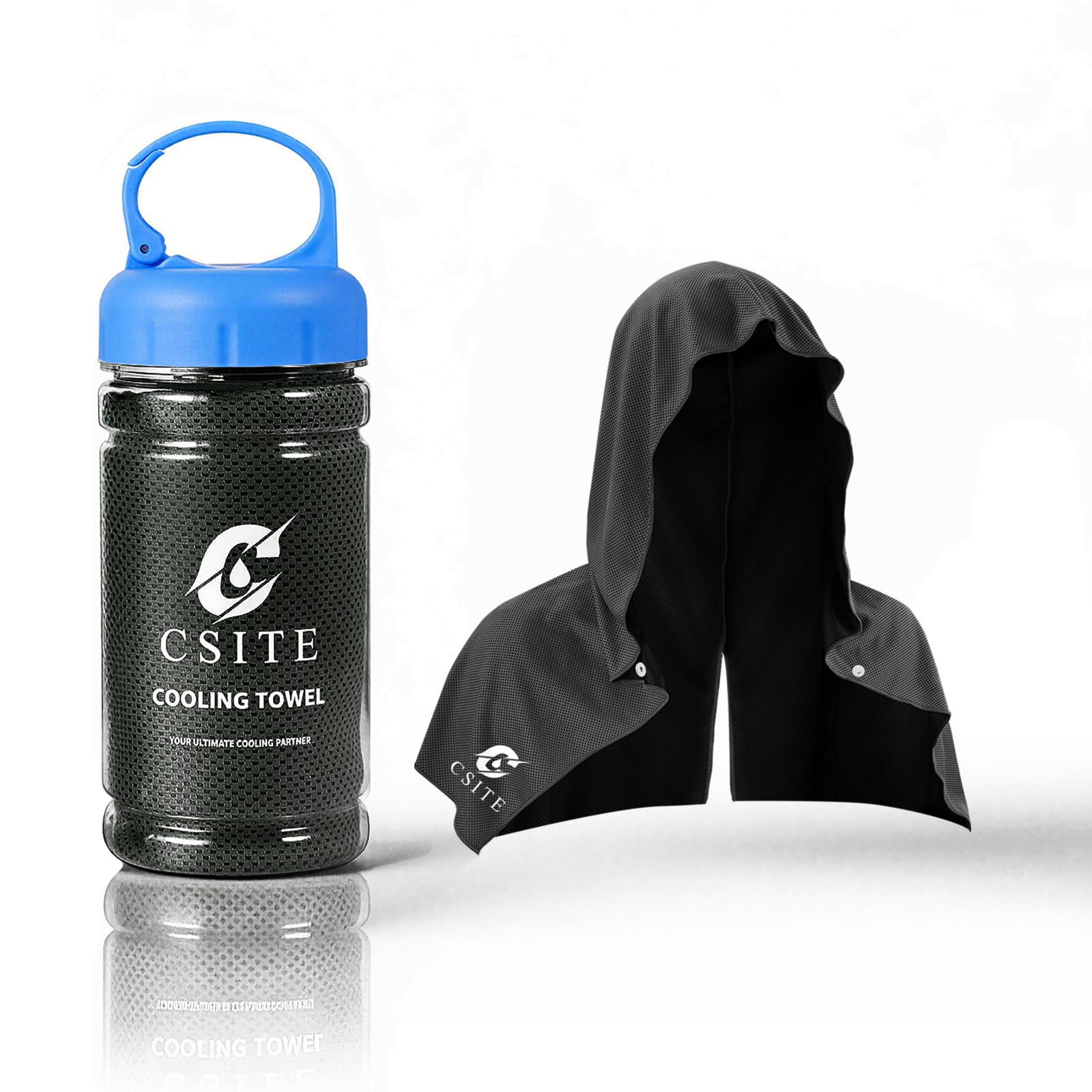 CSITE Cooling Hoodie Towels for Neck and Face, UPF 50 Sun Protection & Instant Cooling, Ice Towels for Hot Weather, Soft Breathable Towel for Sport, Work Out, Gym, Camping & More Activities（White）