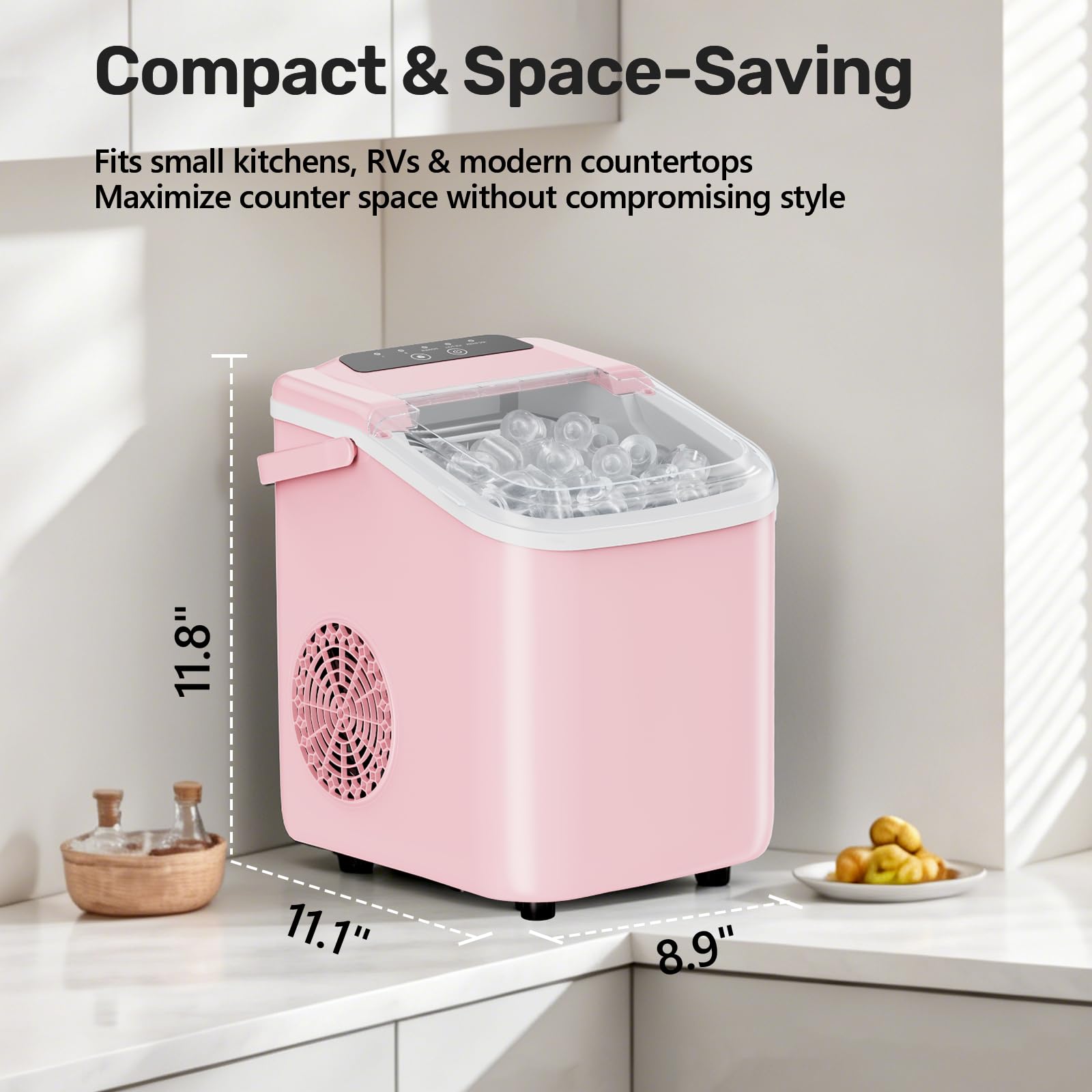 OLIXIS Countertop Ice Maker with Self-Cleaning, Portable Ice Maker Machine with Scoop, 26Lbs/24H, 9 Cubes in 6 Mins, 2 Sizes of Bullet for Home, Kitchen, Office, White