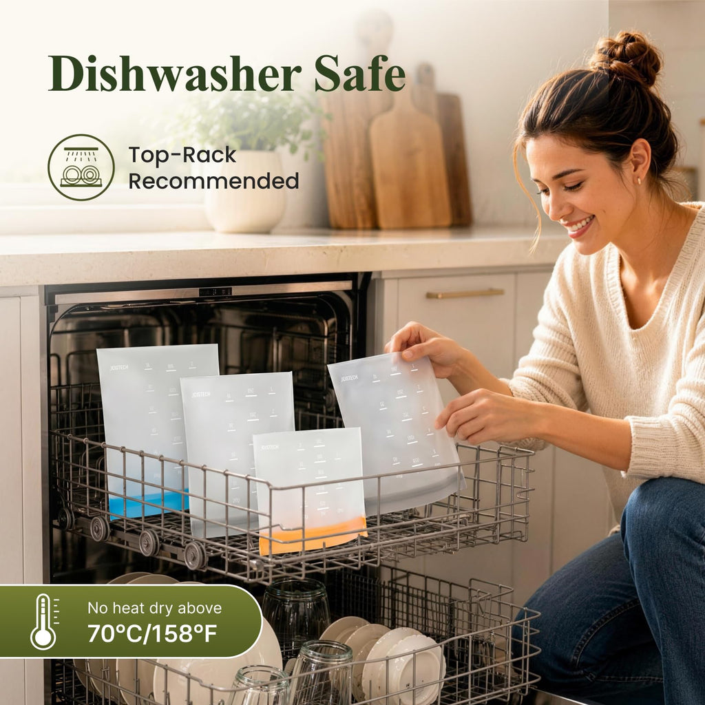 IDEATECH Reusable Bags Dishwasher Safe, BPA Free Reusable Gallon Freezer Bags, Stand Up Leakproof Food Storage Bags for Marinate Meats, Salad Fruit, Home Organization 6 Large+ 6 Sandwich+ 8 Snack Bags