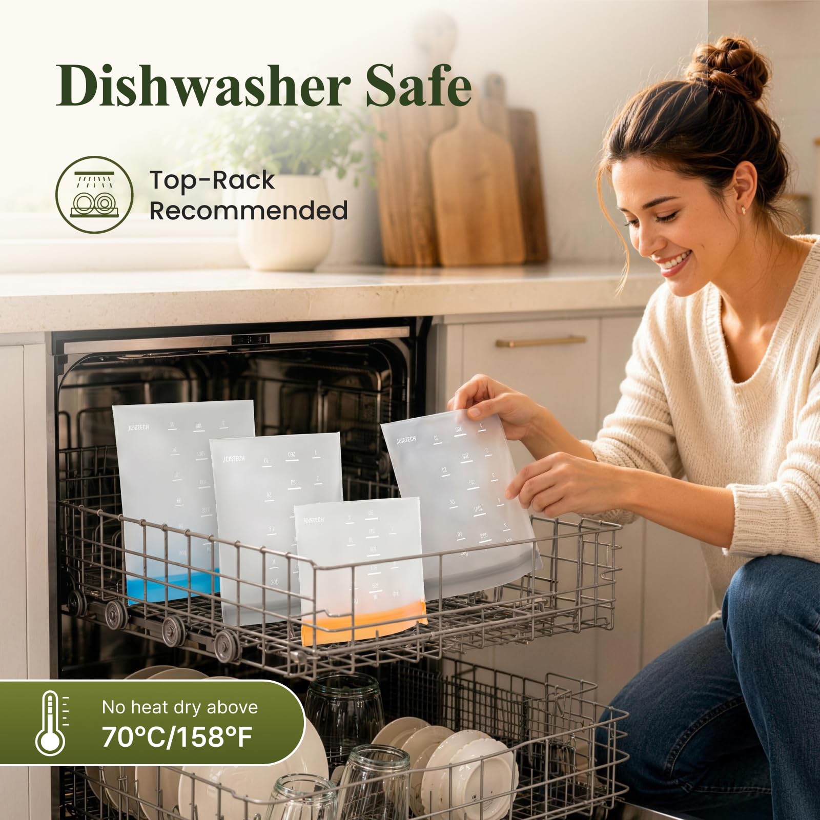 IDEATECH Reusable Bags Dishwasher Safe, BPA Free Reusable Gallon Freezer Bags, Stand Up Leakproof Food Storage Bags for Marinate Meats, Salad Fruit, Home Organization 6 Large+ 6 Sandwich+ 8 Snack Bags