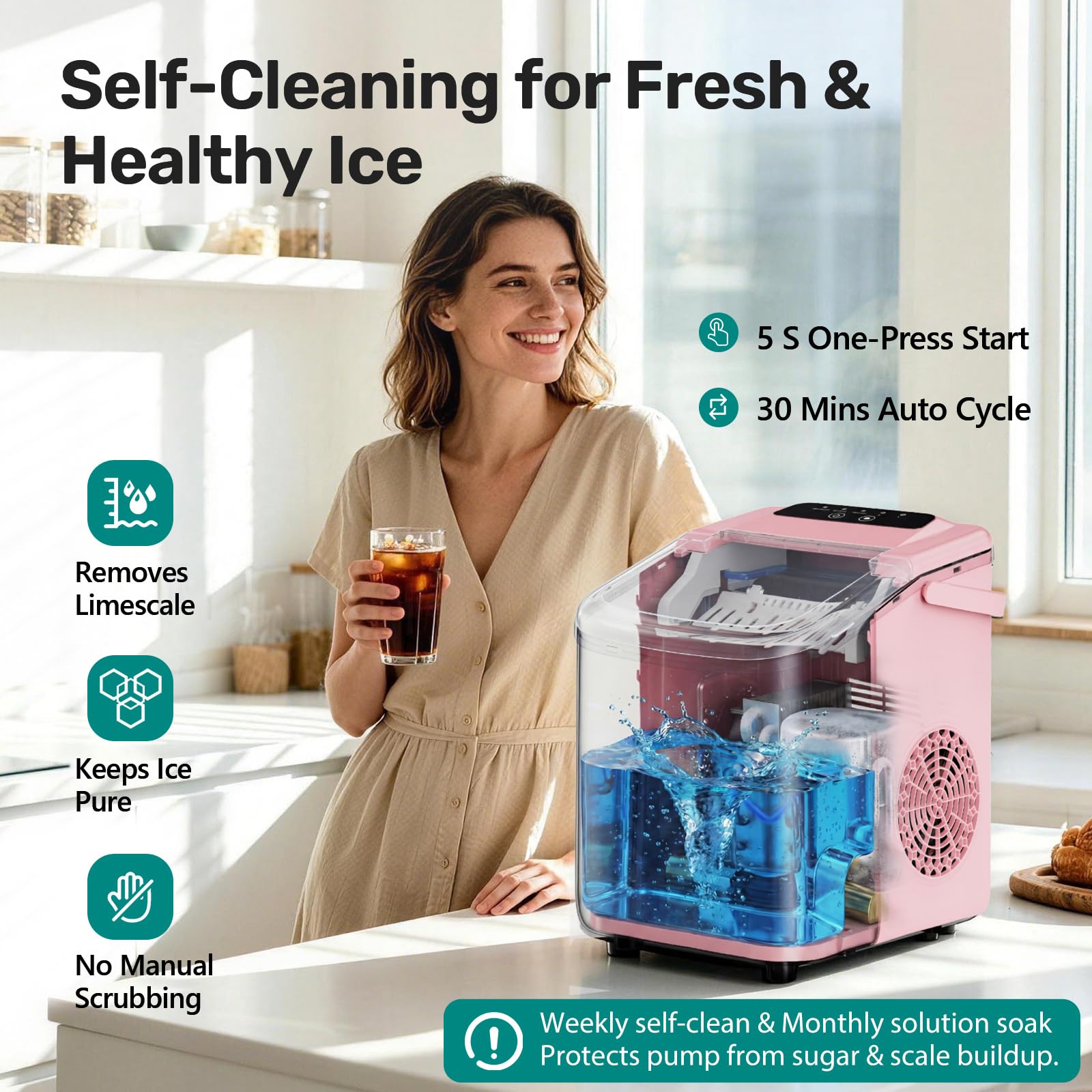 OLIXIS Countertop Ice Maker with Self-Cleaning, Portable Ice Maker Machine with Scoop, 26Lbs/24H, 9 Cubes in 6 Mins, 2 Sizes of Bullet for Home, Kitchen, Office, White
