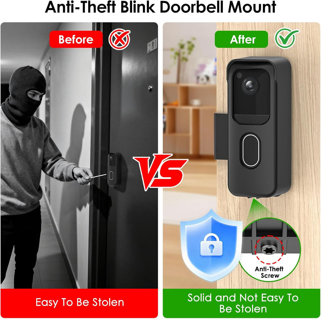 Blink Doorbell Camera Mount, No-Drilling Anti-Theft Video Doorbell Mount for Blink Video Doorbell 2nd Gen, Easy to Install, Door Bell Bracket Kits for Apartments, Renters-Black
