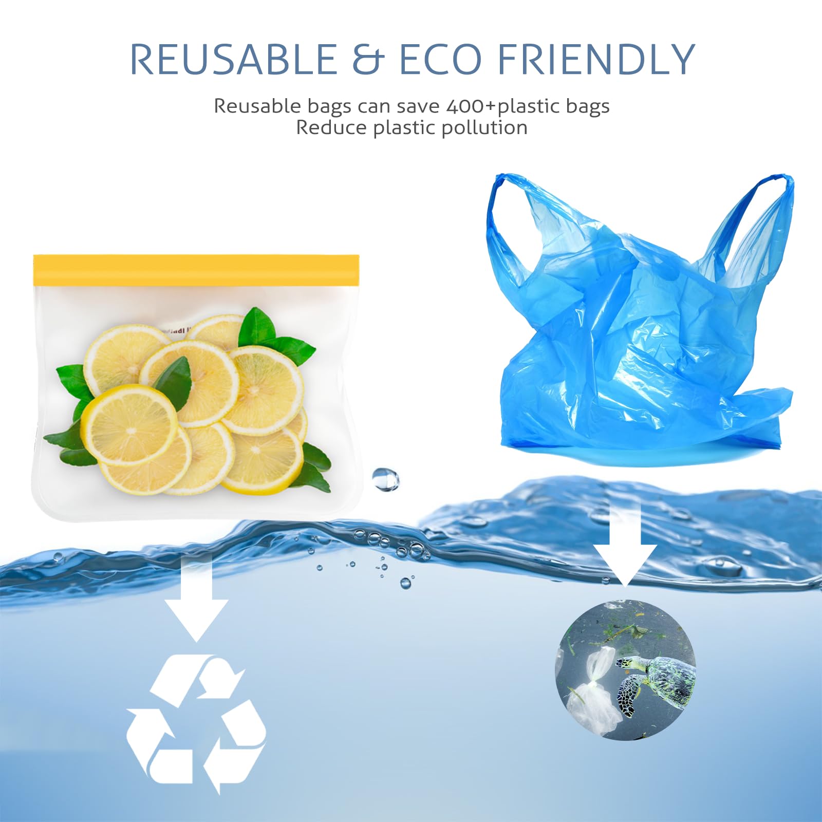 Reusable Gallon Freezer Bags, 10 Pack Dishwasher Safe Silicone Food Snack Storage Bags with 3 Sizes for Snack, Sandwich, Lunch