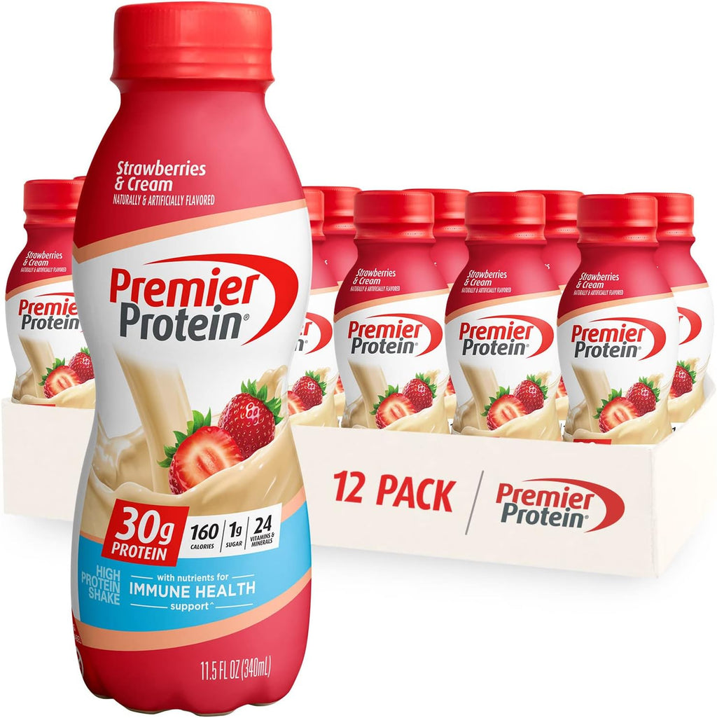 Premier Protein Shake Cookie Dough 12 Pack, Strawberries Immune Health 12 Pack, 30g Protein, 1g Sugar, 24 Vitamins