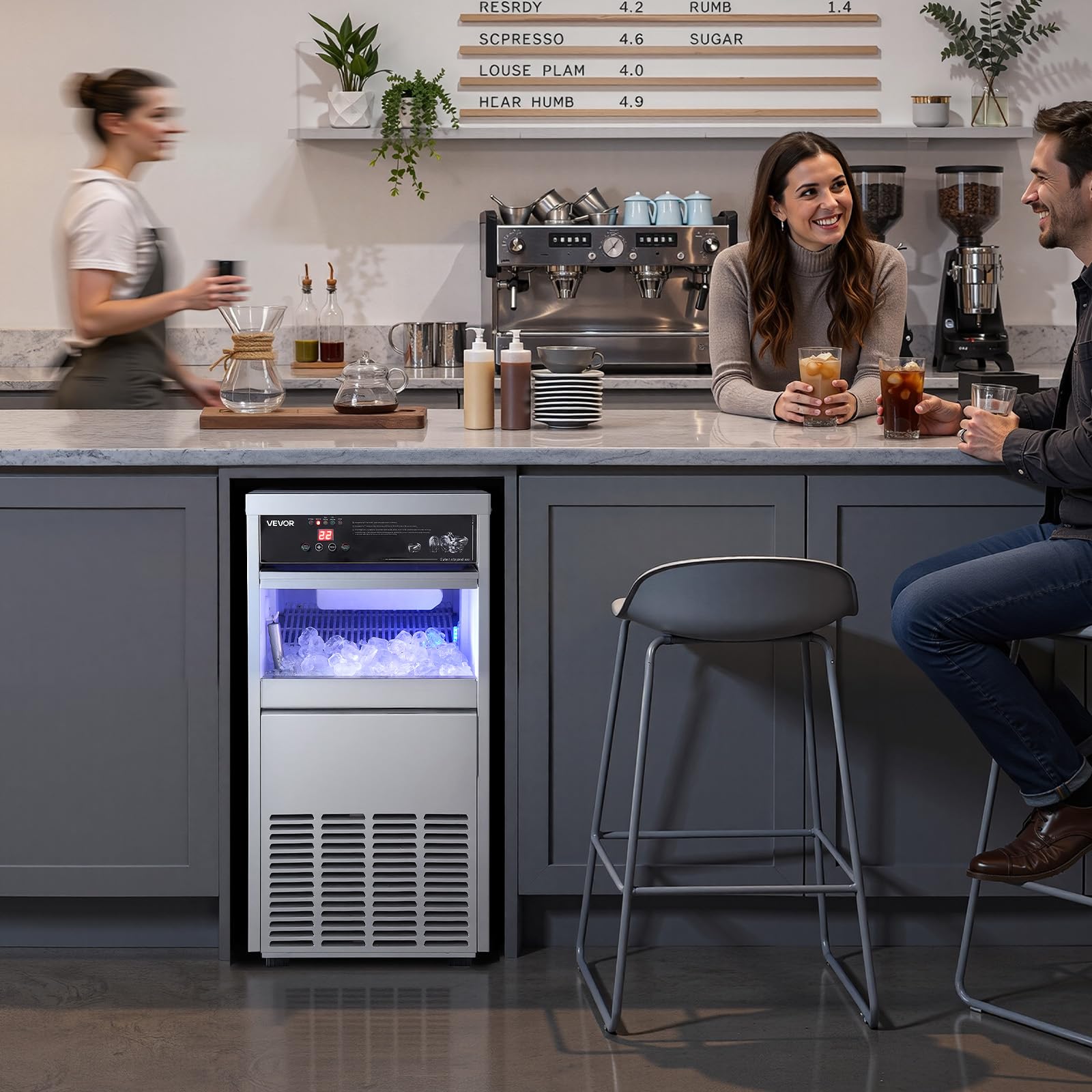 VEVOR Commercial Ice Maker Machine, 80 lbs/24h with 13 lbs Storage Capacity, Countertop/Freestanding/Under Counter, Stainless Steel Ice Maker with LED Display & Self-Cleaning, for Home Bar Restaurant