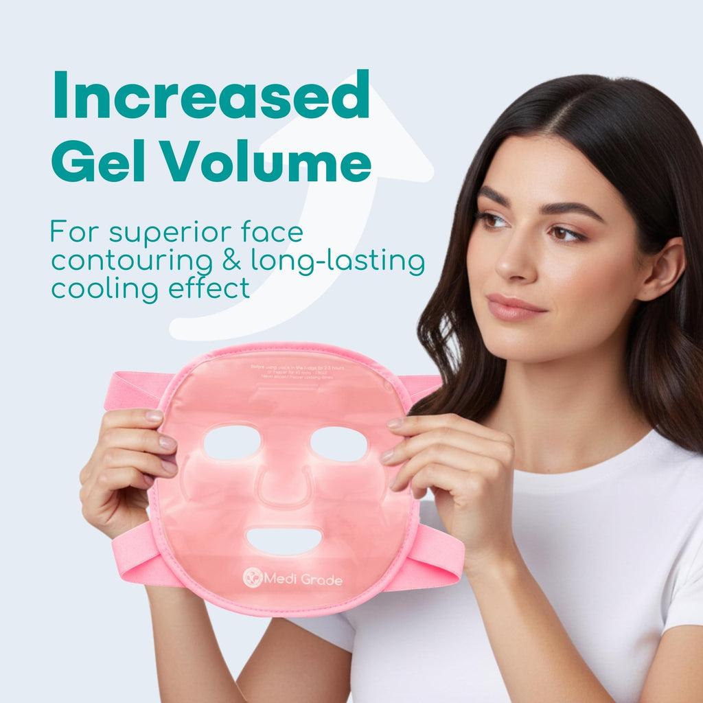 Medi Grade Cooling Ice Face Mask and Cooling Eye Mask for Puffy Eyes & Migraine Relief - Self Care Face Ice Pack with ChillGel Face Ice Mask Technology - Cooling Face Mask, Eye Pads and Bag