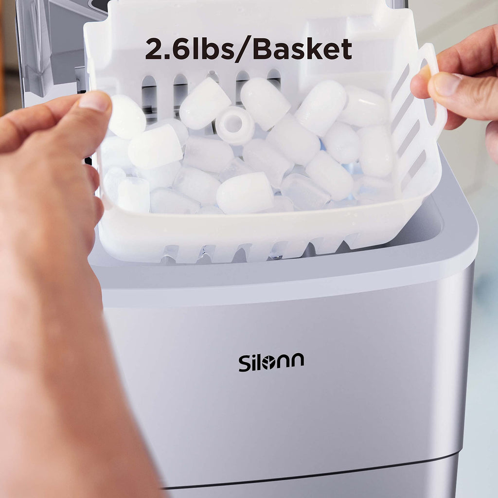 Silonn Nugget Ice Maker Countertop Pellet Machine with Self-Cleaning, Black | 36 lbs/24H, ice in 6 mins, soft chewable ice, removable cover, quiet operation, LED control panel, compact design