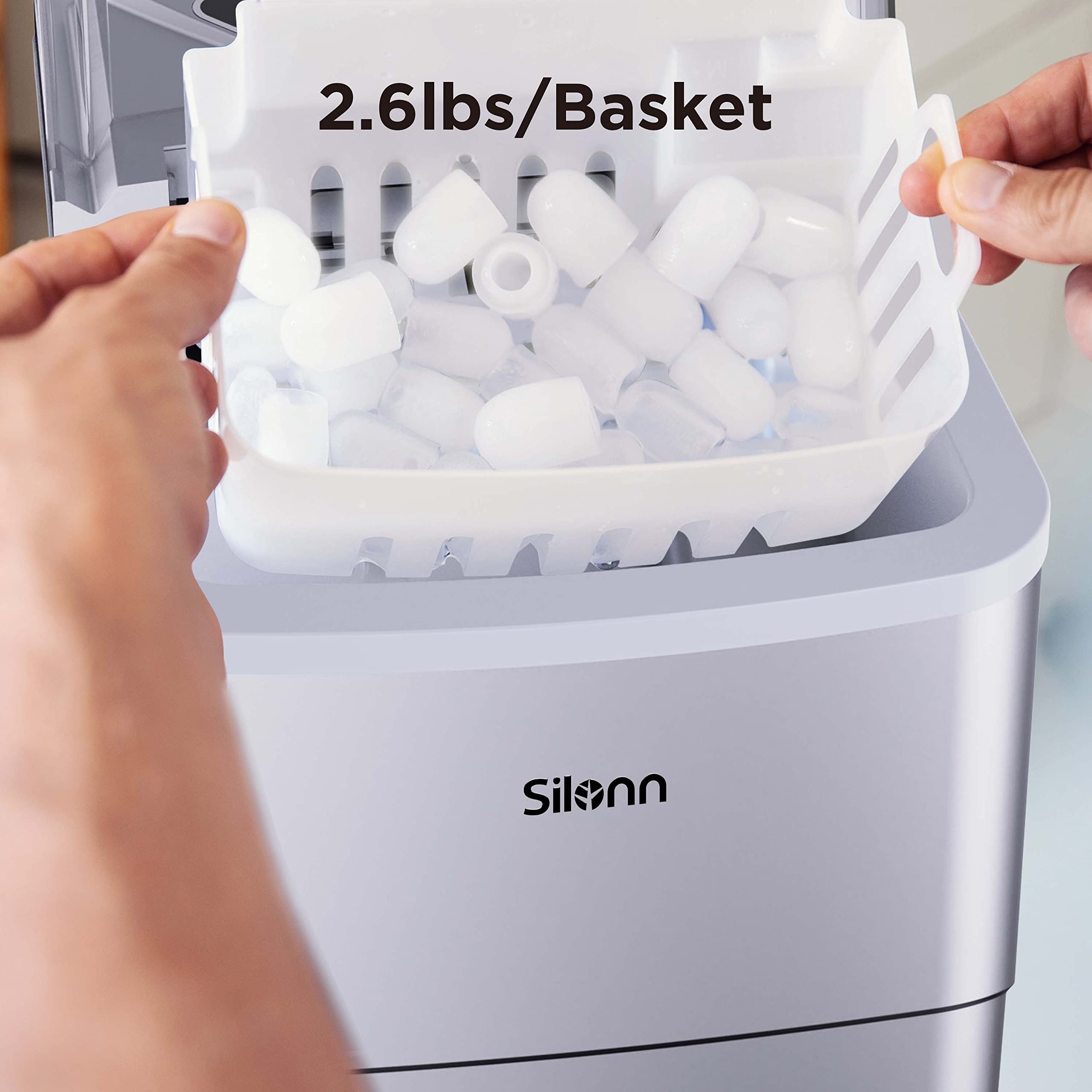 Silonn Nugget Ice Maker Countertop Pellet Machine with Self-Cleaning, Black | 36 lbs/24H, ice in 6 mins, soft chewable ice, removable cover, quiet operation, LED control panel, compact design
