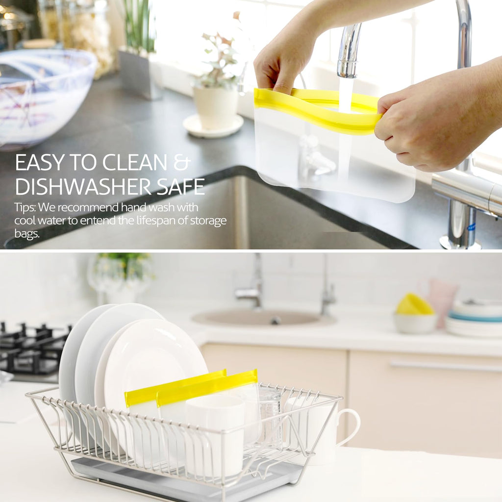 Reusable Gallon Freezer Bags, 10 Pack Dishwasher Safe Silicone Food Snack Storage Bags with 3 Sizes for Snack, Sandwich, Lunch