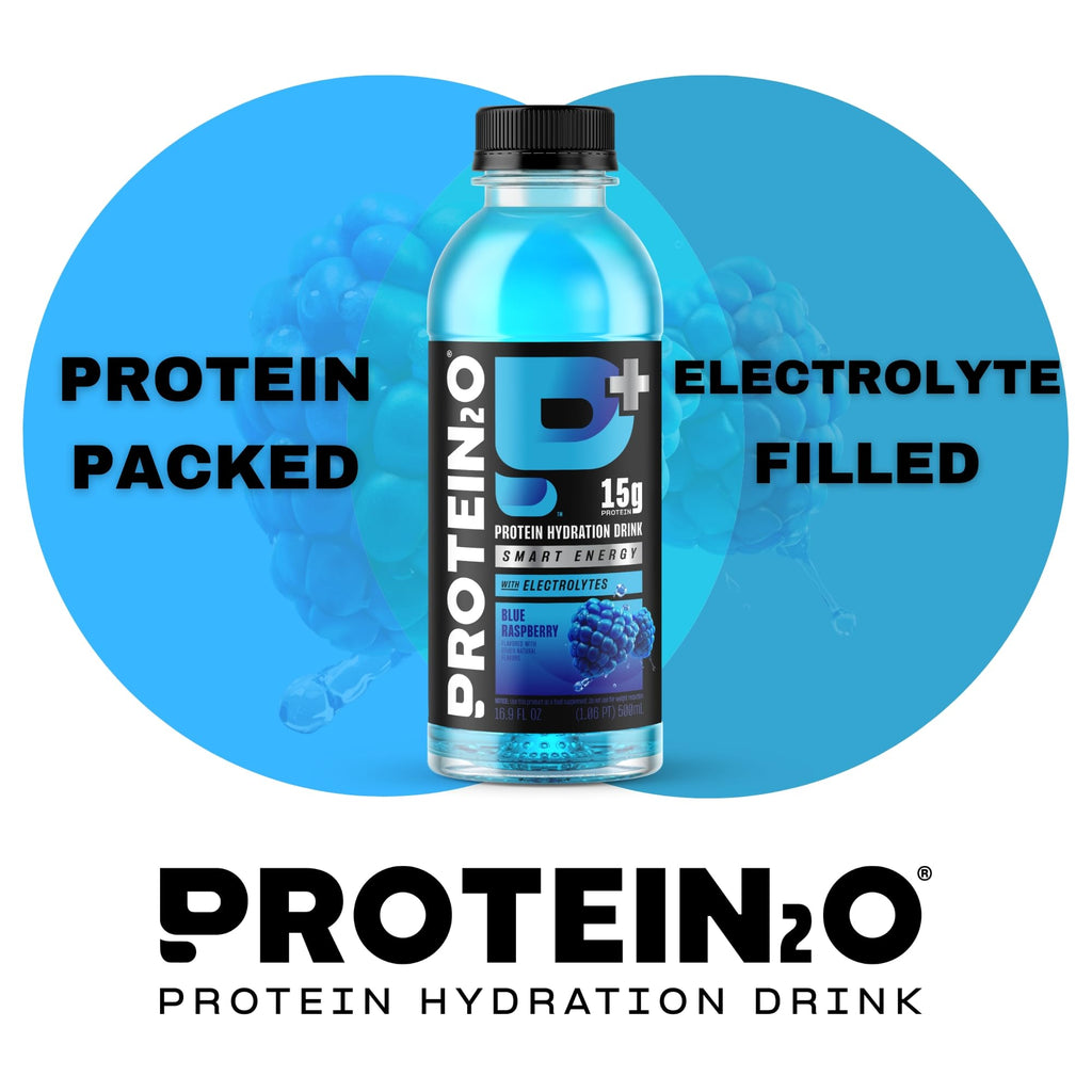 Protein2o 15g Whey Protein Isolate Hydration Drink Plus Energy & Focus, 350mg of Electrolytes, Vitamins B5 & B6, Sugar Free, Cotton Candy, 16.9 oz Bottle (Pack of 12)