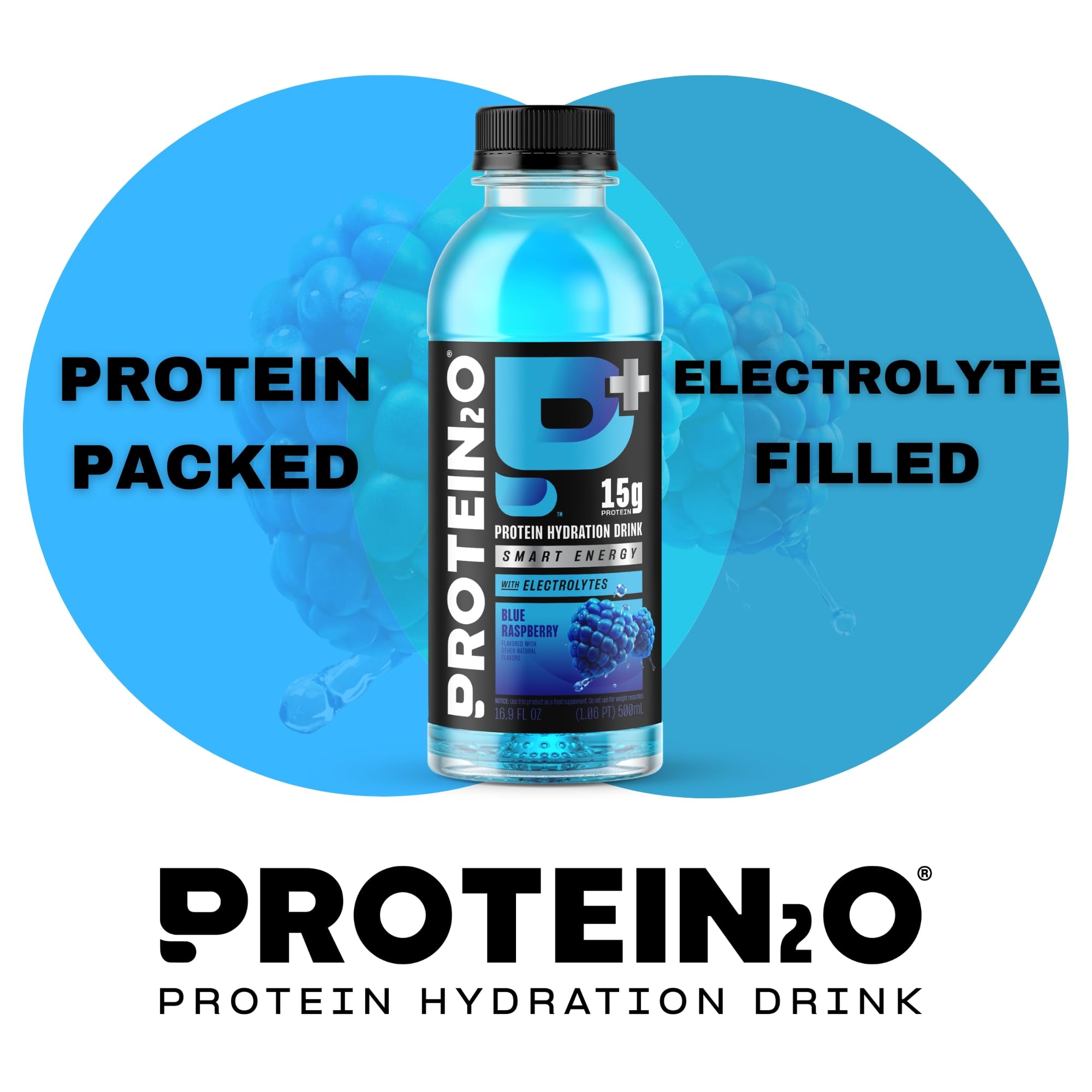 Protein2o 15g Whey Protein Isolate Hydration Drink Plus Energy & Focus, 350mg of Electrolytes, Vitamins B5 & B6, Sugar Free, Cotton Candy, 16.9 oz Bottle (Pack of 12)