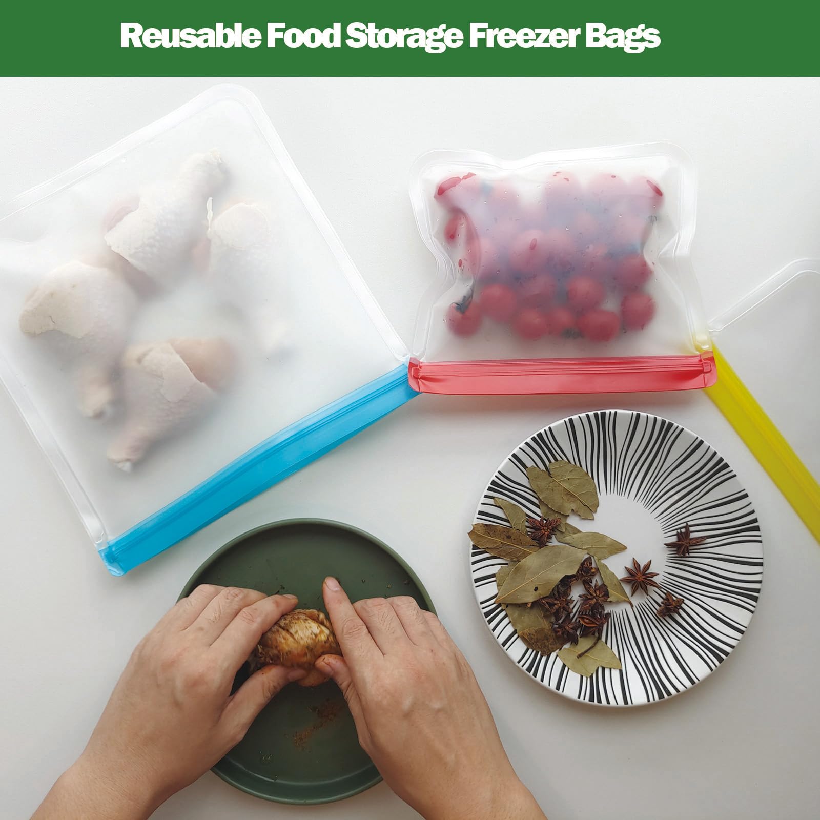 4 Pcs 2 Gallon Reusable Freezer Bags, Large Capacity, BPA Free Reusable Leakproof Food Storage Bags,13 "x 16", Used For Home Food Storage And Camping Food Storage