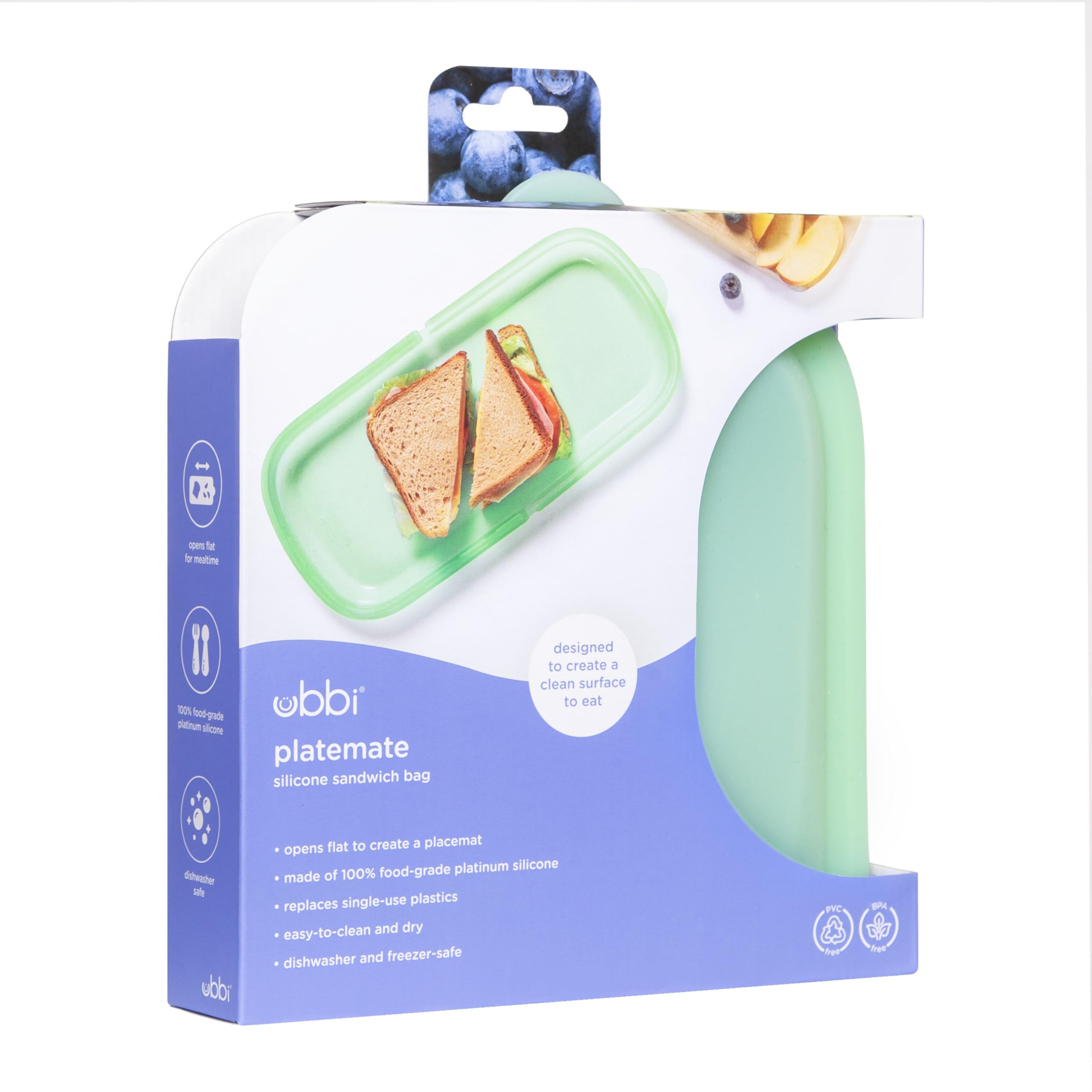 Ubbi Platemate Reusable Silicone Storage Bag, Smoothie Purple | Opens Flat as Placemat, Dishwasher & Freezer-Safe, Lunch Container, Leakproof Sandwich & Snack Bag, Easy to Clean, BPA-Free