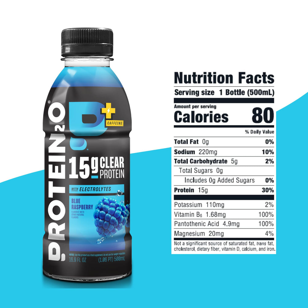 Protein2o 15g Whey Protein Isolate Hydration Drink Plus Energy & Focus, 350mg of Electrolytes, Vitamins B5 & B6, Sugar Free, Cotton Candy, 16.9 oz Bottle (Pack of 12)