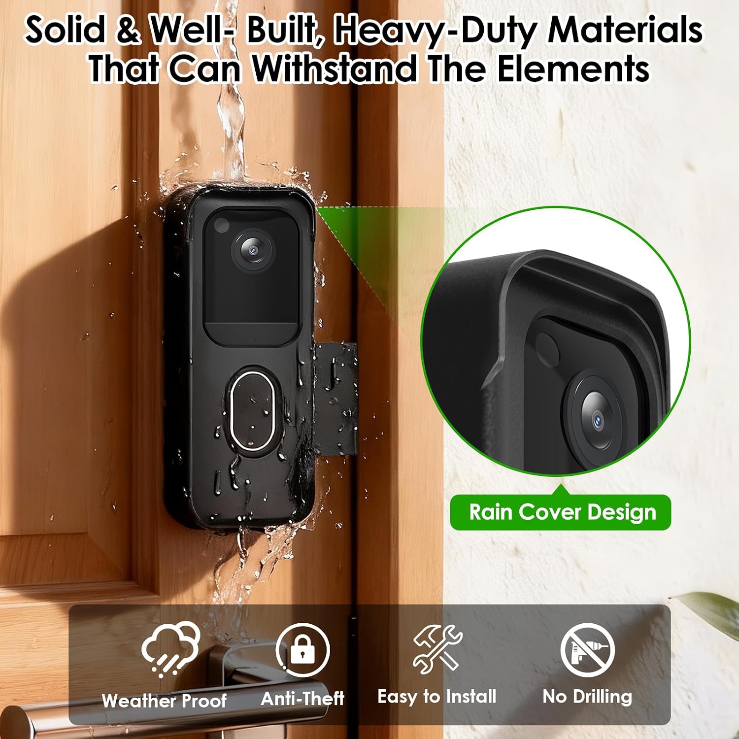 Blink Doorbell Camera Mount, No-Drilling Anti-Theft Video Doorbell Mount for Blink Video Doorbell 2nd Gen, Easy to Install, Door Bell Bracket Kits for Apartments, Renters-Black