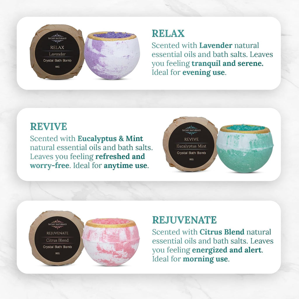 Crystal Bath Bombs Gift Set (6 Pack) – Aromatherapy Geode Fizzies with Nourishing Bath Salts – Lavender, Eucalyptus Mint & Citrus – Spa Gifts for Women, Relaxation & Moisturizing