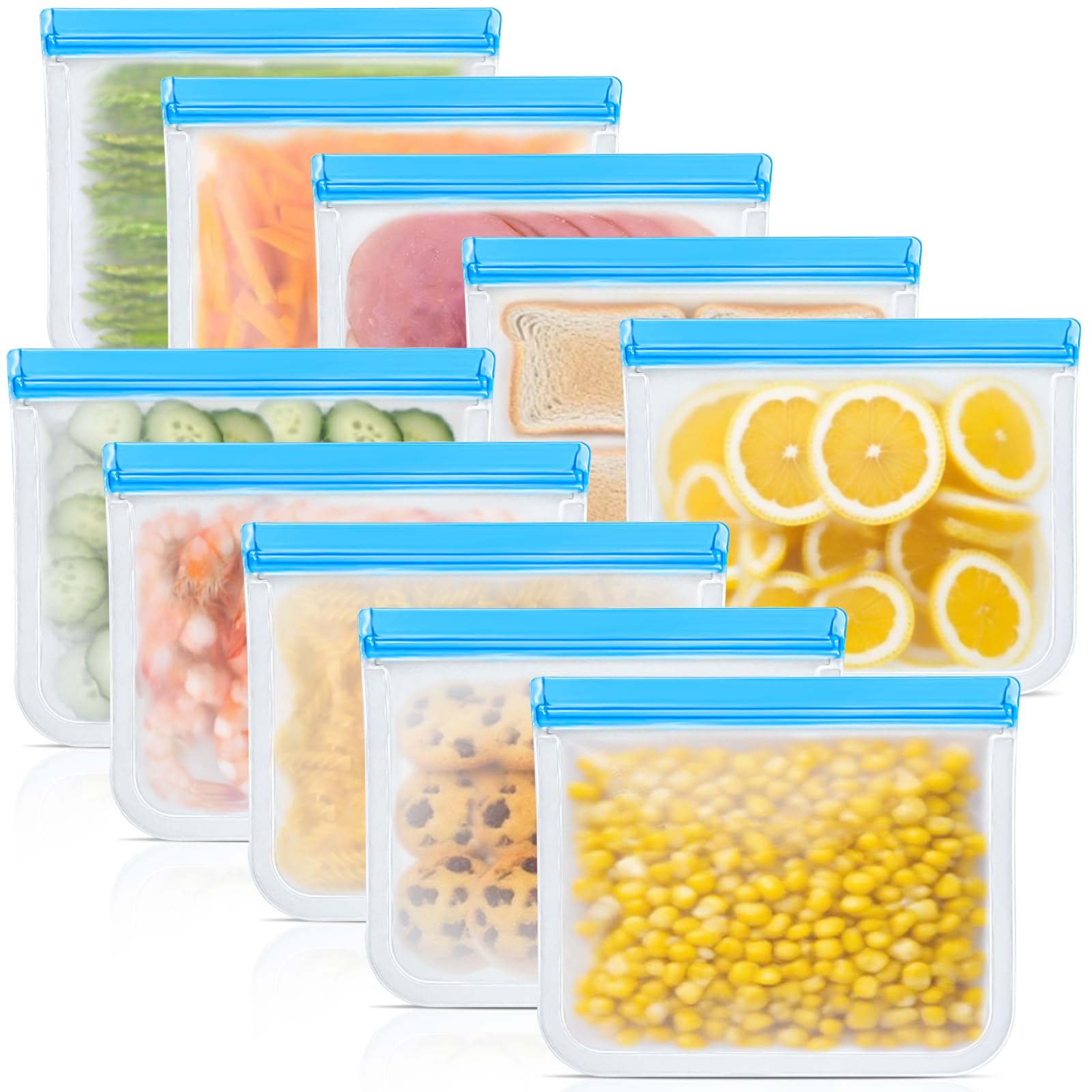 Reusable Silicone Food Storage Bags, 10 Pack 4 Size Leak proof Dishwasher Safe Reusable Freezer Bags for Food Storage Containers, Lunch Bag for Sandwich, Marinate Meat, Fruit