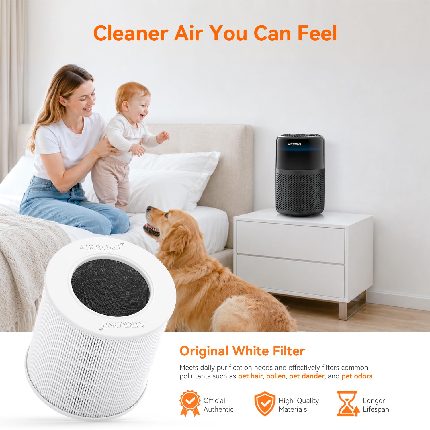 AIRROMI HEPA Air Purifier for Bedroom&Home,Pet Air Purifier for Home Pets,Removes Pet Odor,Cat Litter Smell,Dust,Smoke&Allergies,Quiet Room Air Purifier with Scents,360°Air Cleaner,A2005 Black