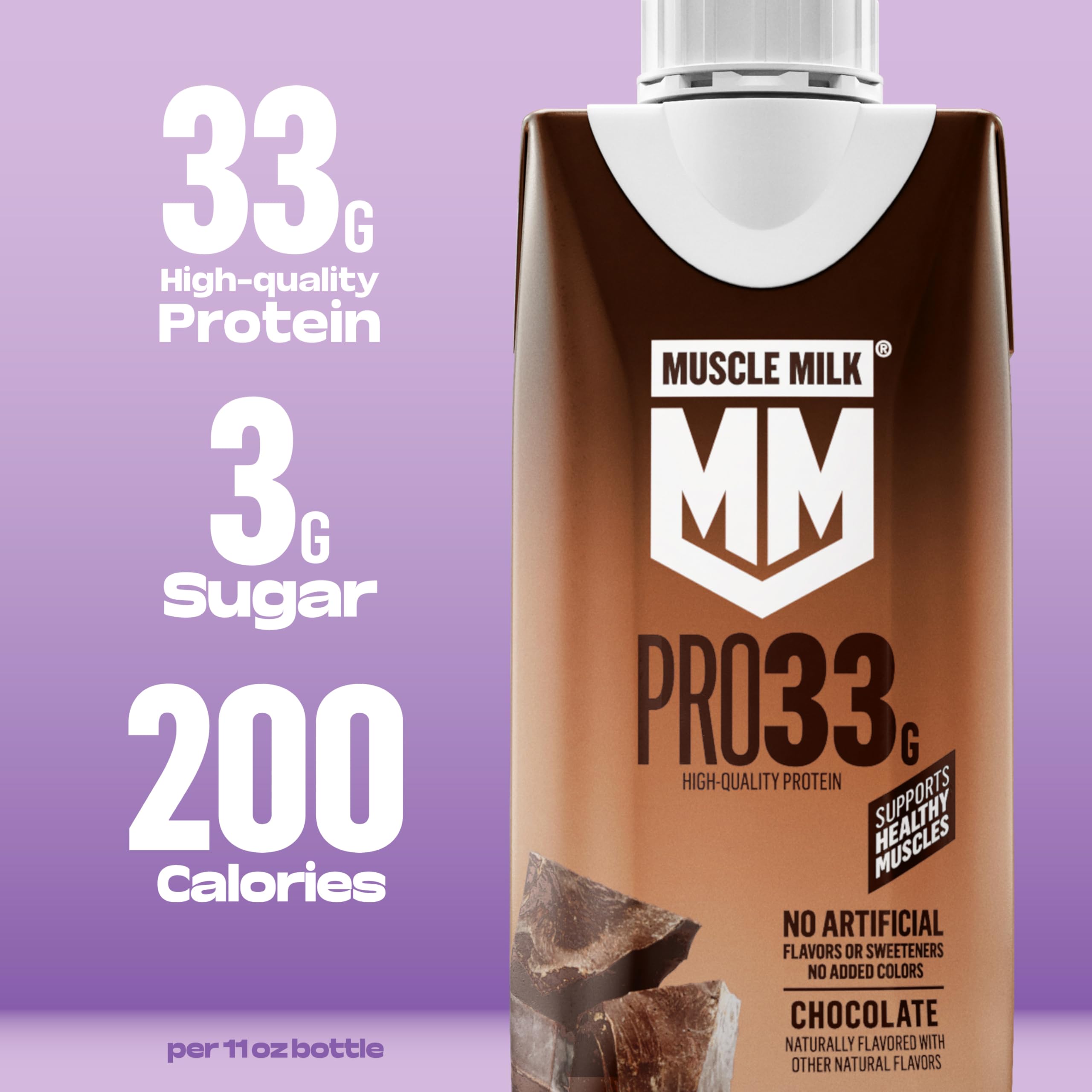 Muscle Milk Pro High Protein Shake, Strawberry, 11 fl oz Cartons, (12 Pack) Ultra Filtered Milk, 33g High Quality Protein Shake, 3g Sugar, 200 Calories, No Artificial Flavors or Artificial Sweeteners, No Added Colors
