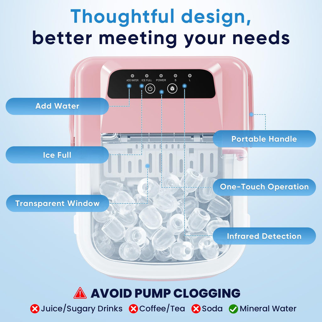NEWBULIG Ice Maker, Countertop Ice Machine with Handle | 9 Bullet Cubes in 6-8 Mins, 26lbs Daily, Self-Cleaning with Basket and Scoop for Home/Kitchen/Camping/RV