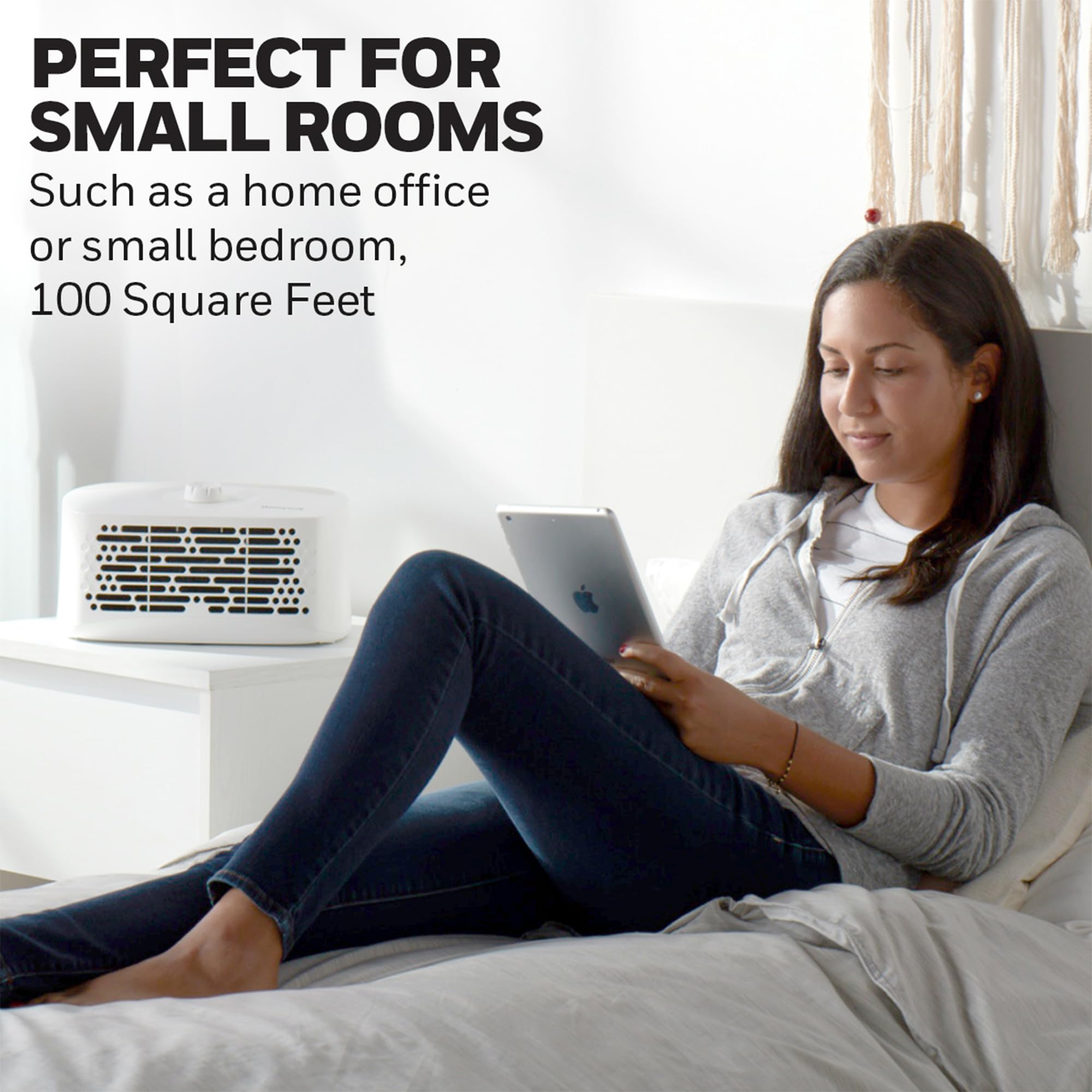 Honeywell Air Purifier for Home, 465 Ft² in 1 hour, Dual Action Filter, Reduces Dust, Pollen, Pet Dander, Odors, Smoke, Compact Allergen Reducer, Small Air Purifier, White HHT270