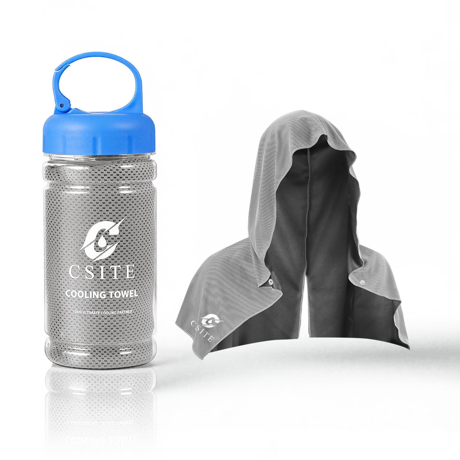 CSITE Cooling Hoodie Towels for Neck and Face, UPF 50 Sun Protection & Instant Cooling, Ice Towels for Hot Weather, Soft Breathable Towel for Sport, Work Out, Gym, Camping & More Activities（White）